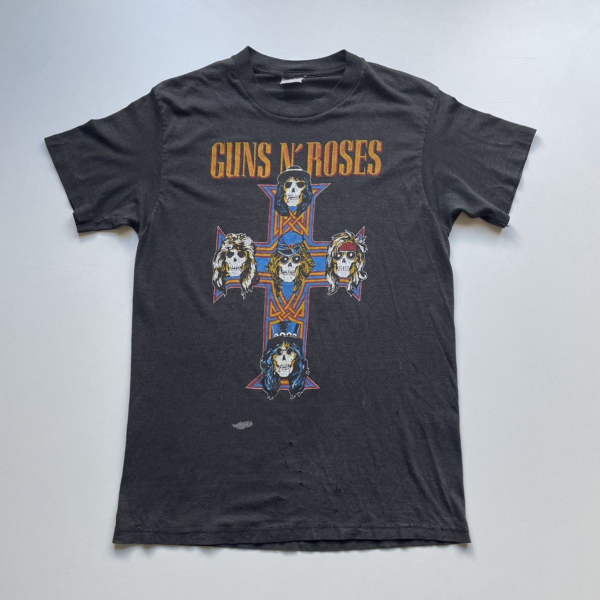 image of Band Tees x Guns N Roses Vintage 80's Guns N Roses Bootleg Graphic T Shirt Faded Small in Black