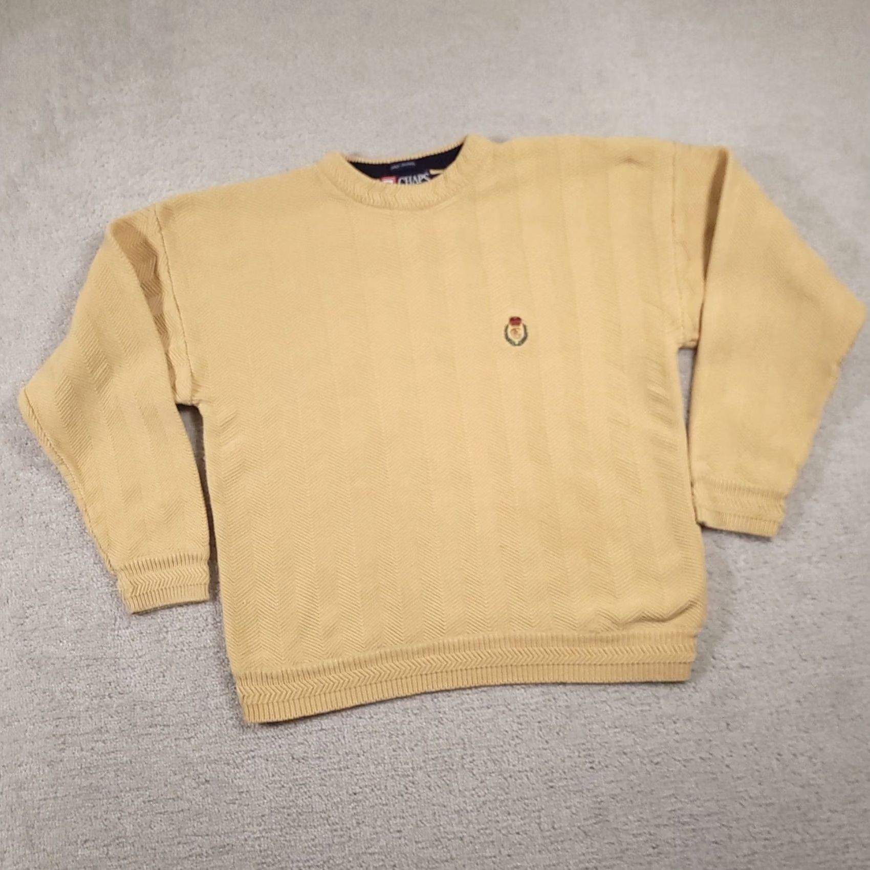 Chaps Chaps Ralph Lauren Sweater Mens Large Yellow Crest Emblem Cotton Knit Pullover Size US L / EU 52-54 / 3 - 2 Thumbnail