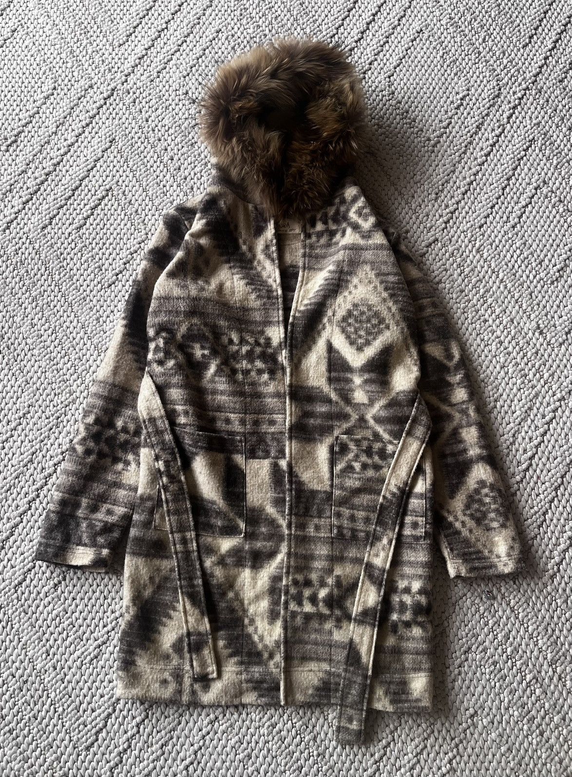 GOA tribal raccoon fur hood mid length Japanese coat