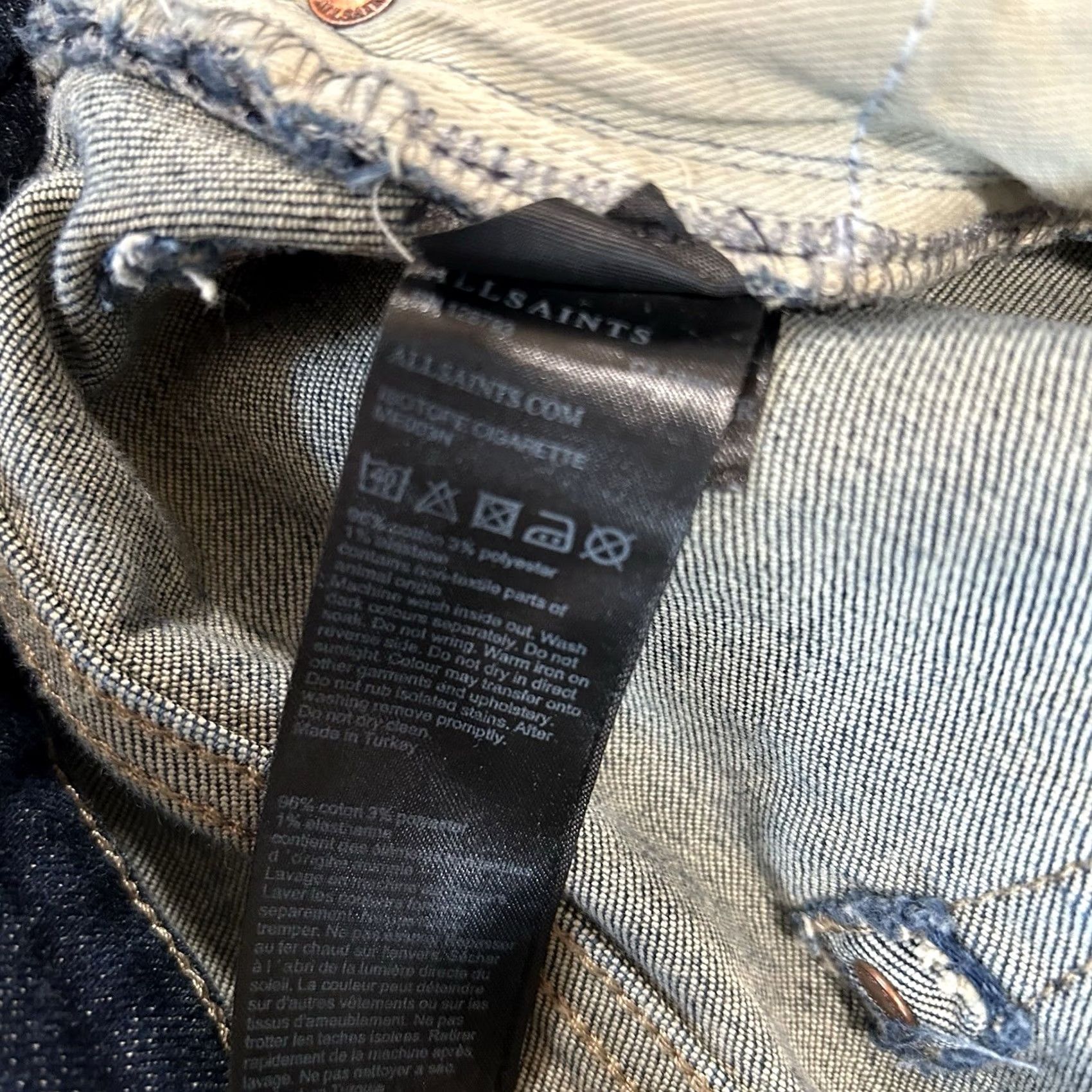 Allsaints AllSaints Isotope Cigarette Skinny Denim Jeans Men 28 Blue Slim 5-Pocket Button Inseam 30 Dark Wash Streetwear Urban Fashion Size US 28 / EU 44 - 5 Thumbnail