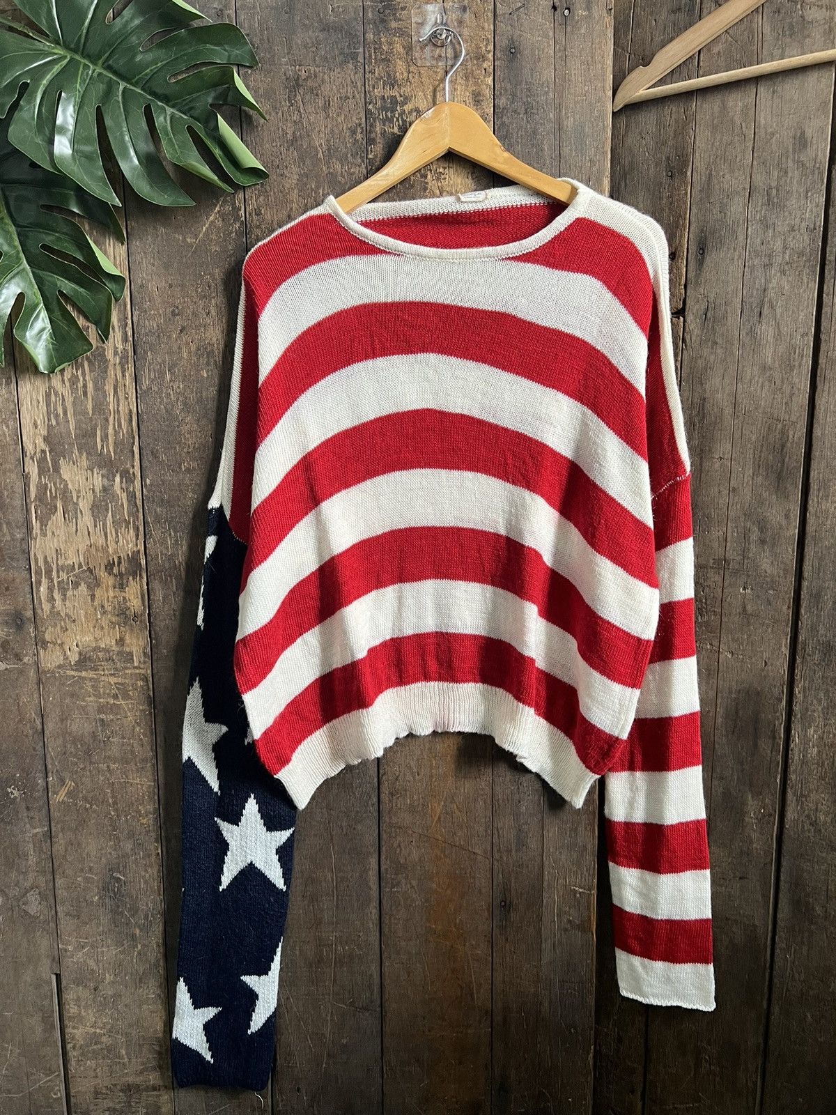 image of Vintage John Galt Us Flag Mohair Knitwear in Red/White, Men's (Size Large)