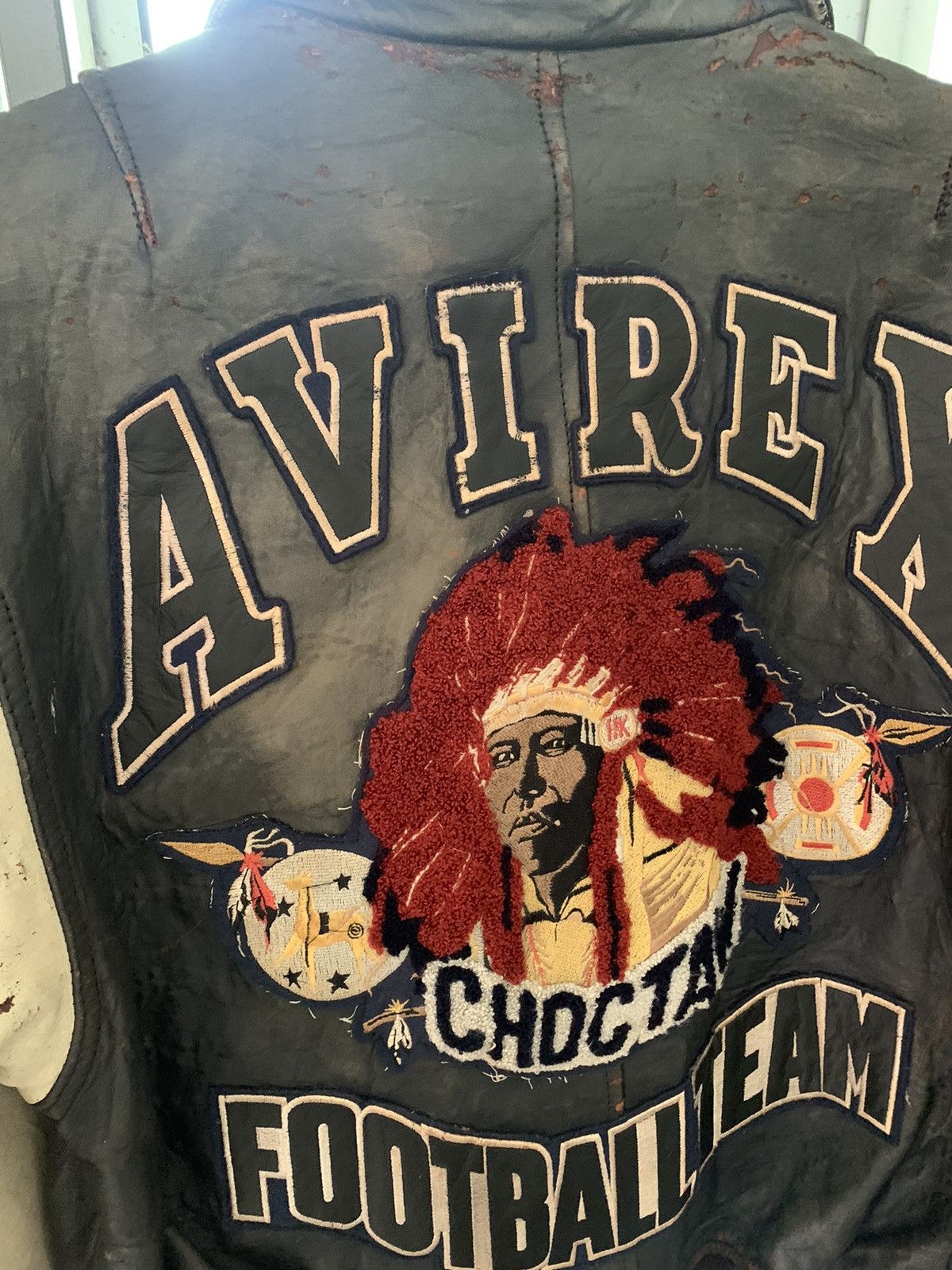 Vintage 90s Avirex Choctaw Football Team Leather Jacket