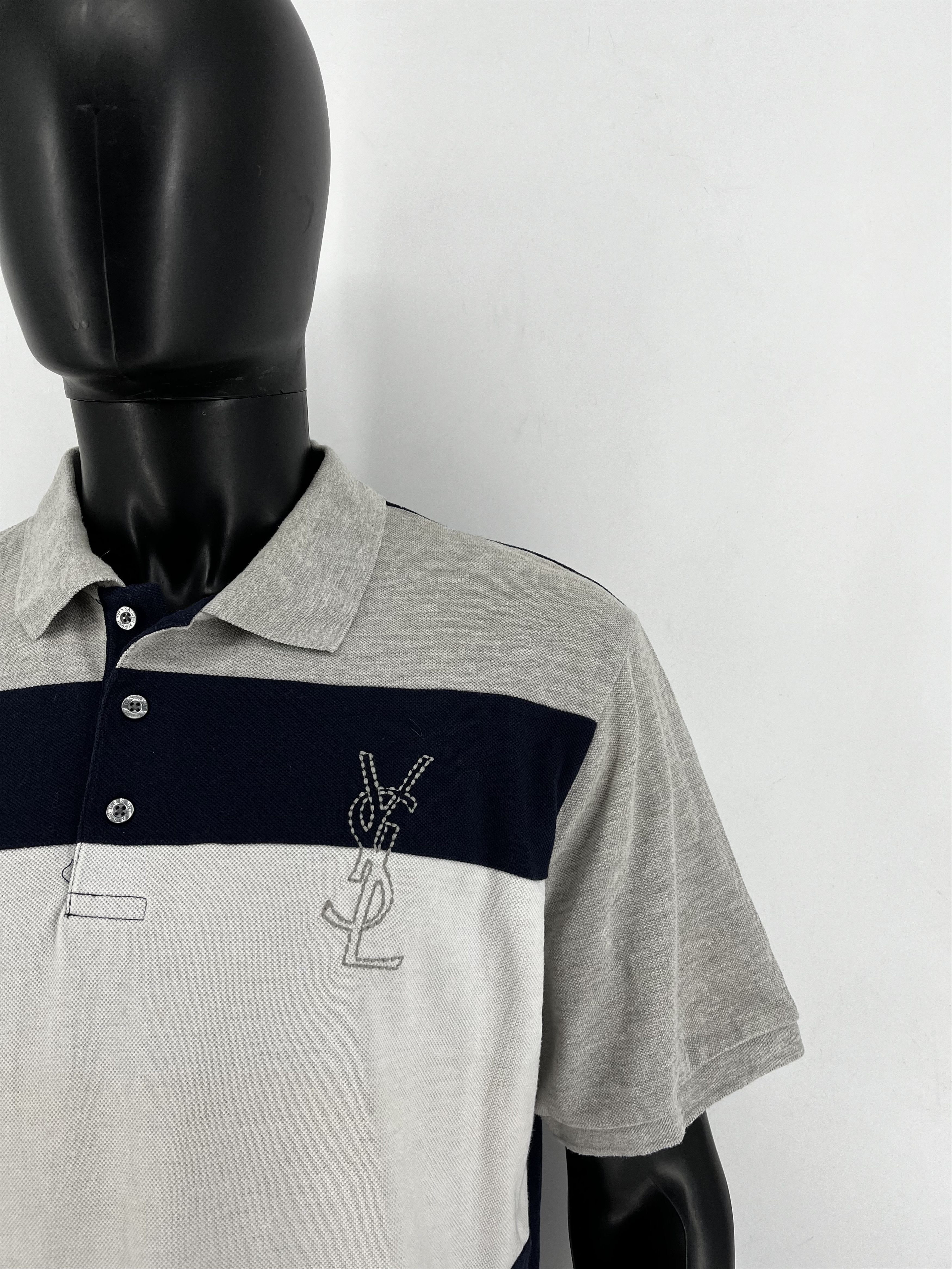 Vintage Vintage Yves Saint Laurent YSL big logo striped polo t-shirt Size US XL / EU 56 / 4 - 6 Thumbnail