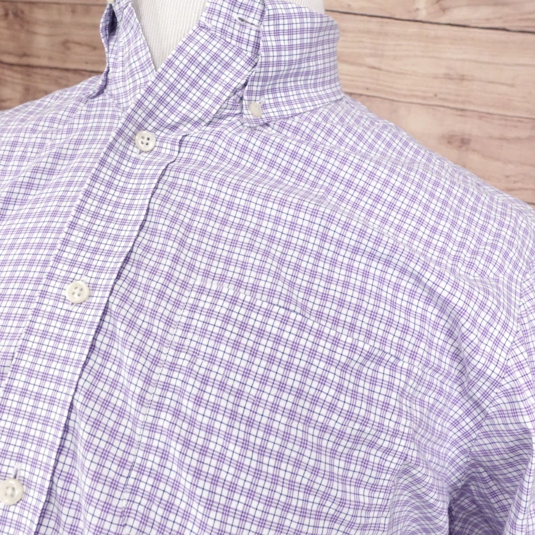 Ralph Lauren VINTAGE LAUREN RALPH LAUREN LRL DRESS SHIRT Mens 15.5 34/35 Purple Check Non-Iron Button-Front Regular Cuff Barrel 23.5" Pit To Pit Size 40R - 2 Thumbnail