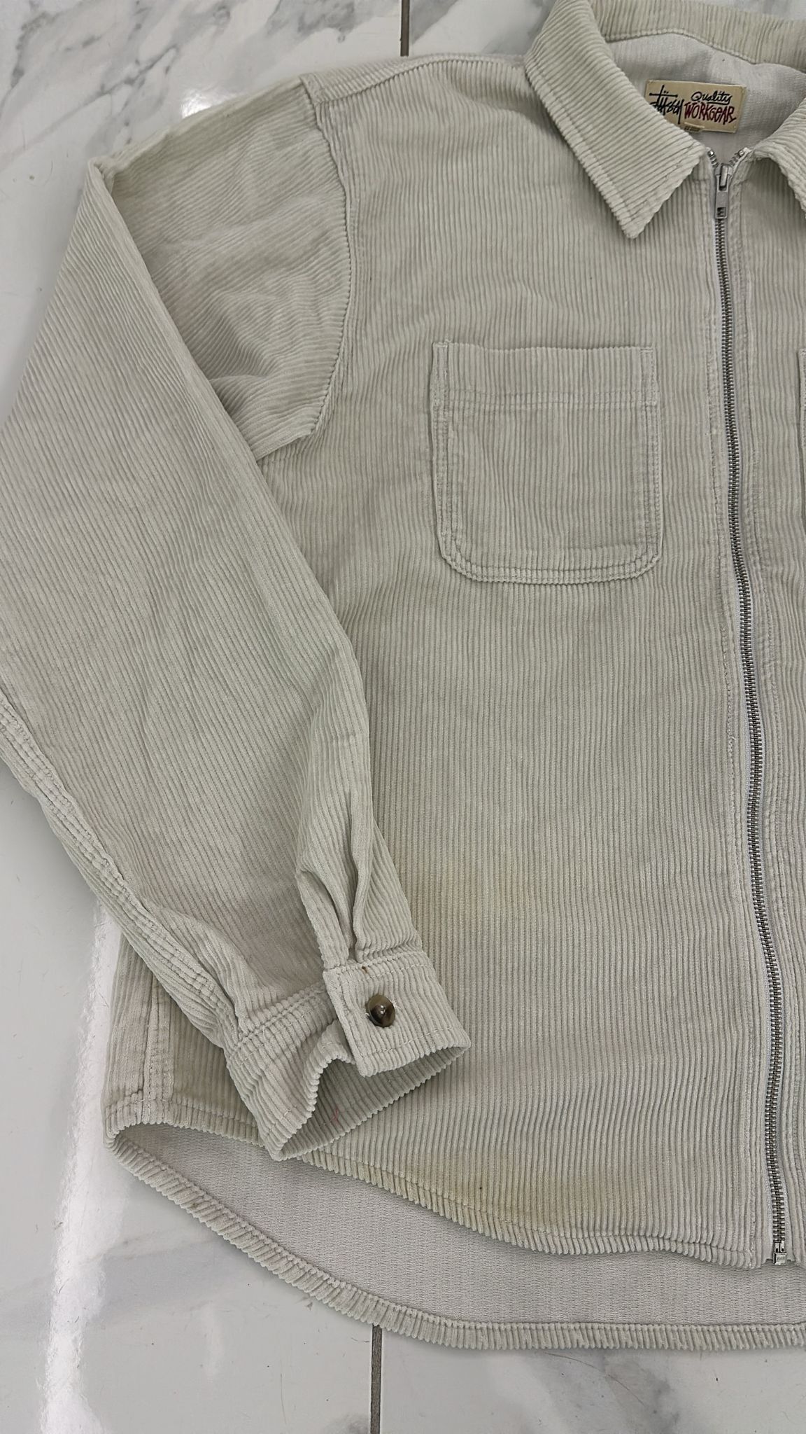 Stussy Stussy Wide Wale Cord Zip Shirt In Bone Size US L / EU 52-54 / 3 - 4 Thumbnail