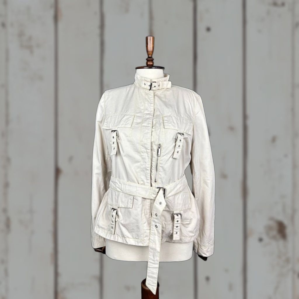 Emporio Armani Emporio Armani Womens Jacket White Cotton Long Sleeve Windbreaker Belt Size ONE SIZE - 1 Thumbnail