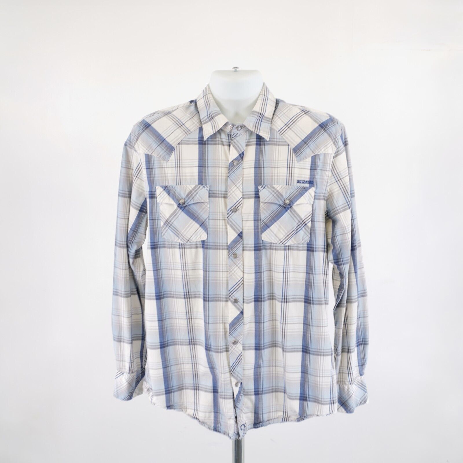 Other Bullhead Western Style Pearl Snap Large White Blue Plaid Col Size US L / EU 52-54 / 3 - 5 Thumbnail