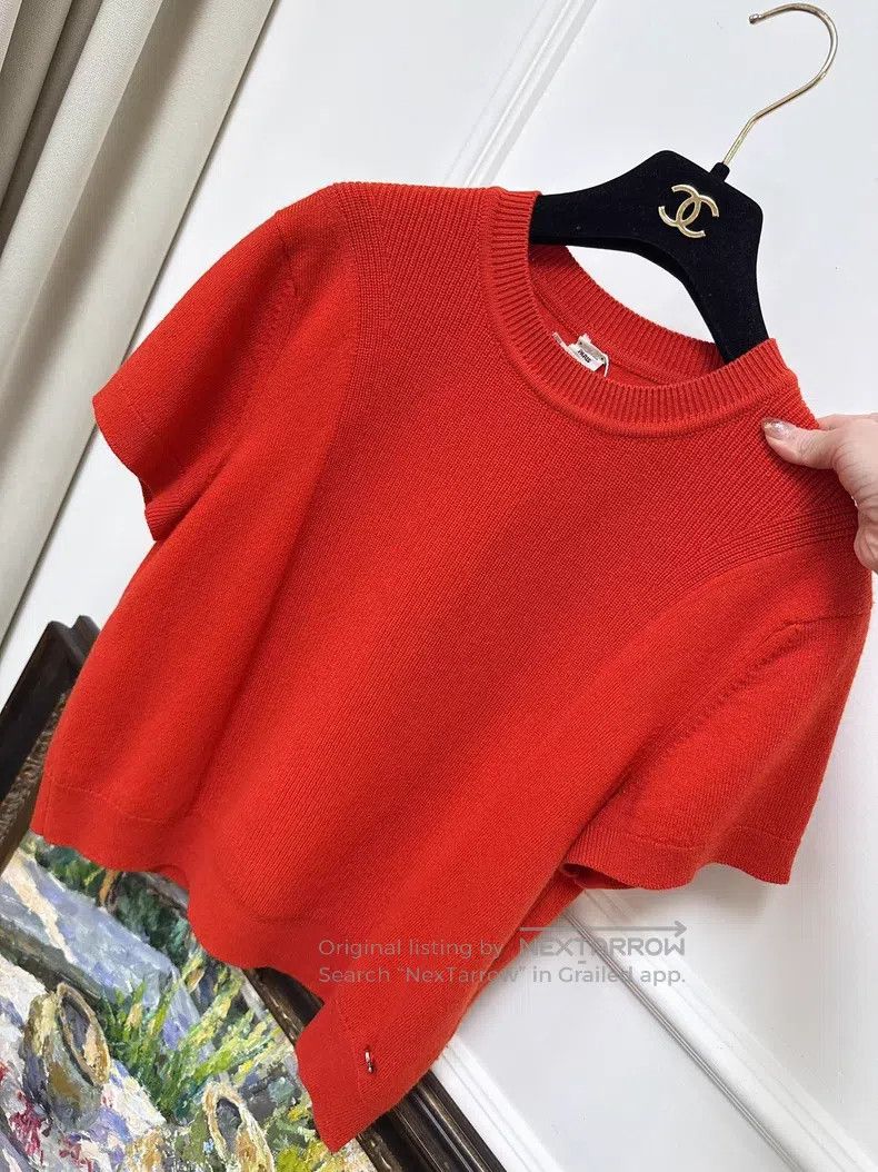 Hermes Hermes Red cashmere knitted short-sleeved top Size M / US 6-8 / IT 42-44 - 5 Thumbnail