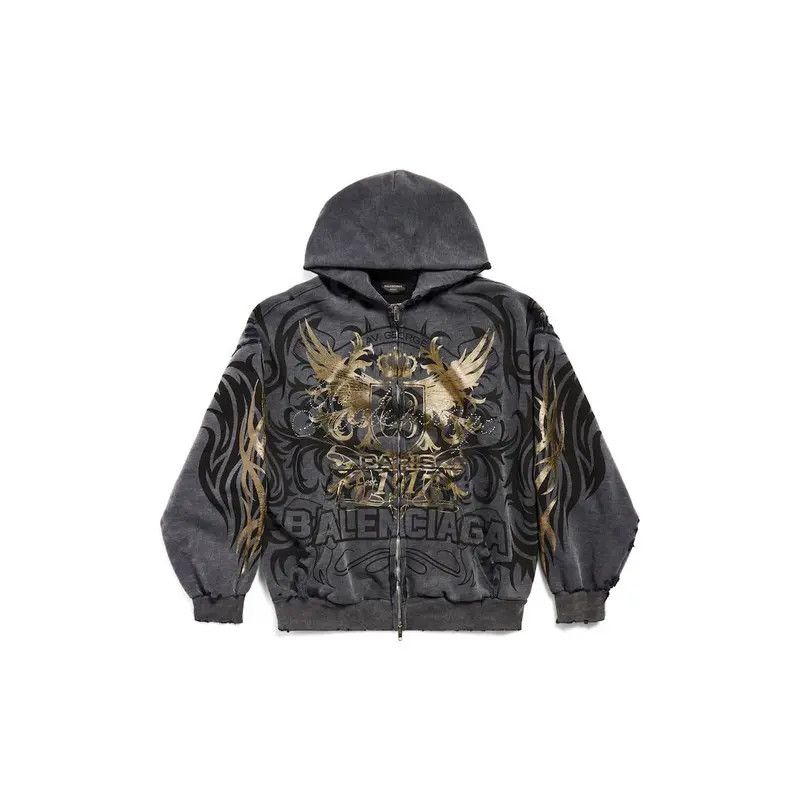 Balenciaga o1tr1nto0426 Tacky Gold Zip-Up Hoodie Regular Fit in Black Size US L / EU 52-54 / 3 - 1 Thumbnail