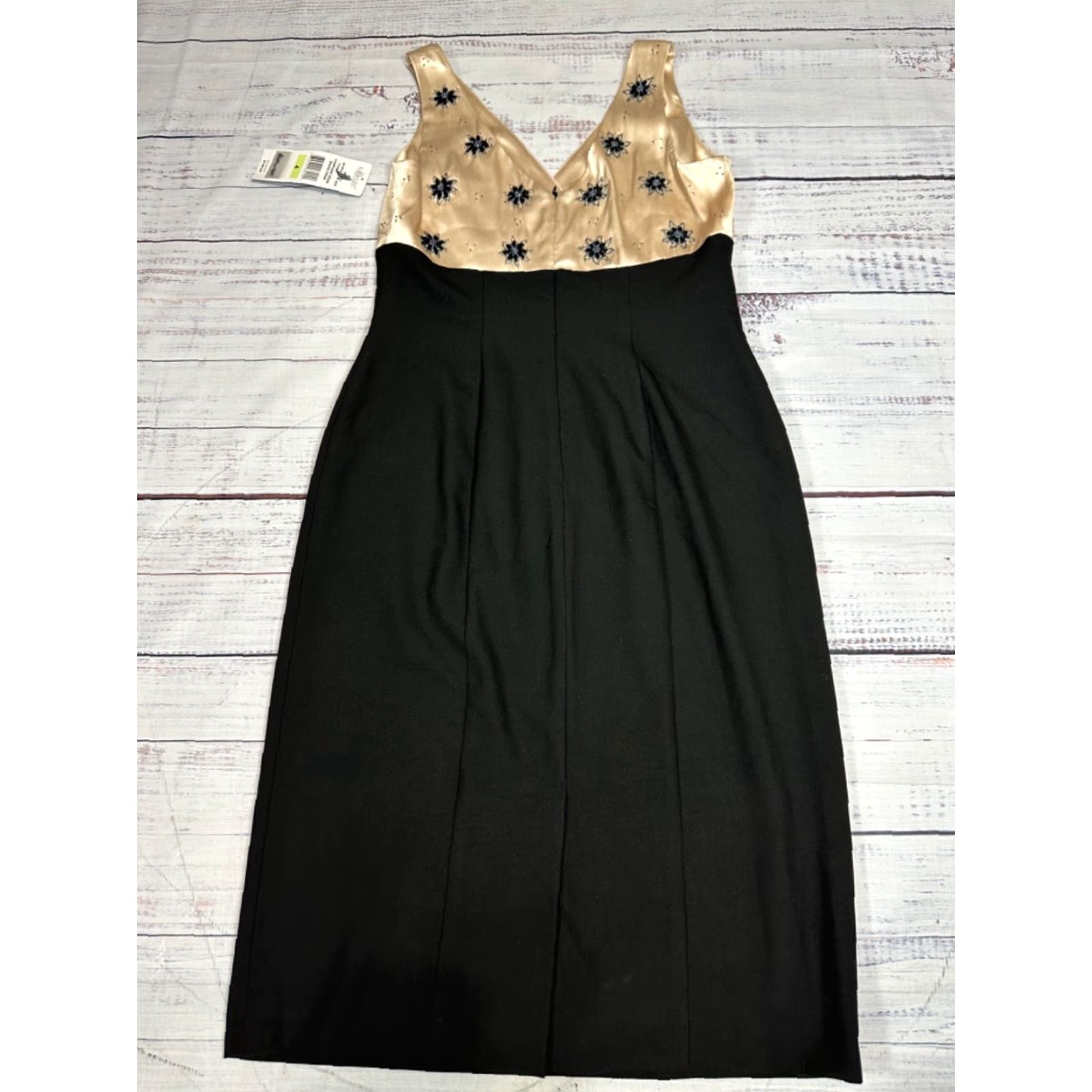 Vintage Karen Kane Beaded Tank Dress Womens 4 Champagne/Black Lined Back Zip New Size S / US 4 / IT 40 - 5 Thumbnail