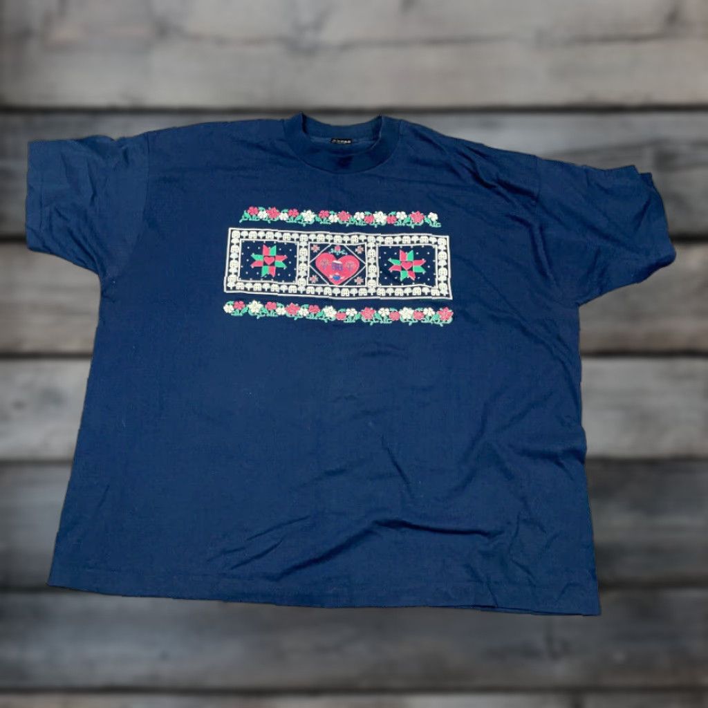 Fruit Of The Loom VTG 90s Dark Blue Flowers Puff Print T-Shirt Adult 3XL Single Stitch USA Made - Fruit of the Loom Shirt Mens Blue Floral Puff Print Cotton Blend Size US XXL / EU 58 / 5 - 1 Thumbnail