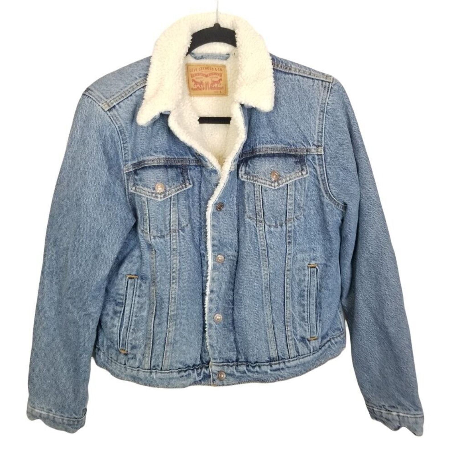 Levi's Levis Womens Denim Jacket Ex-Boyfriend Faux Sherpa Lined Size L / US 10 / IT 46 - 2 Thumbnail