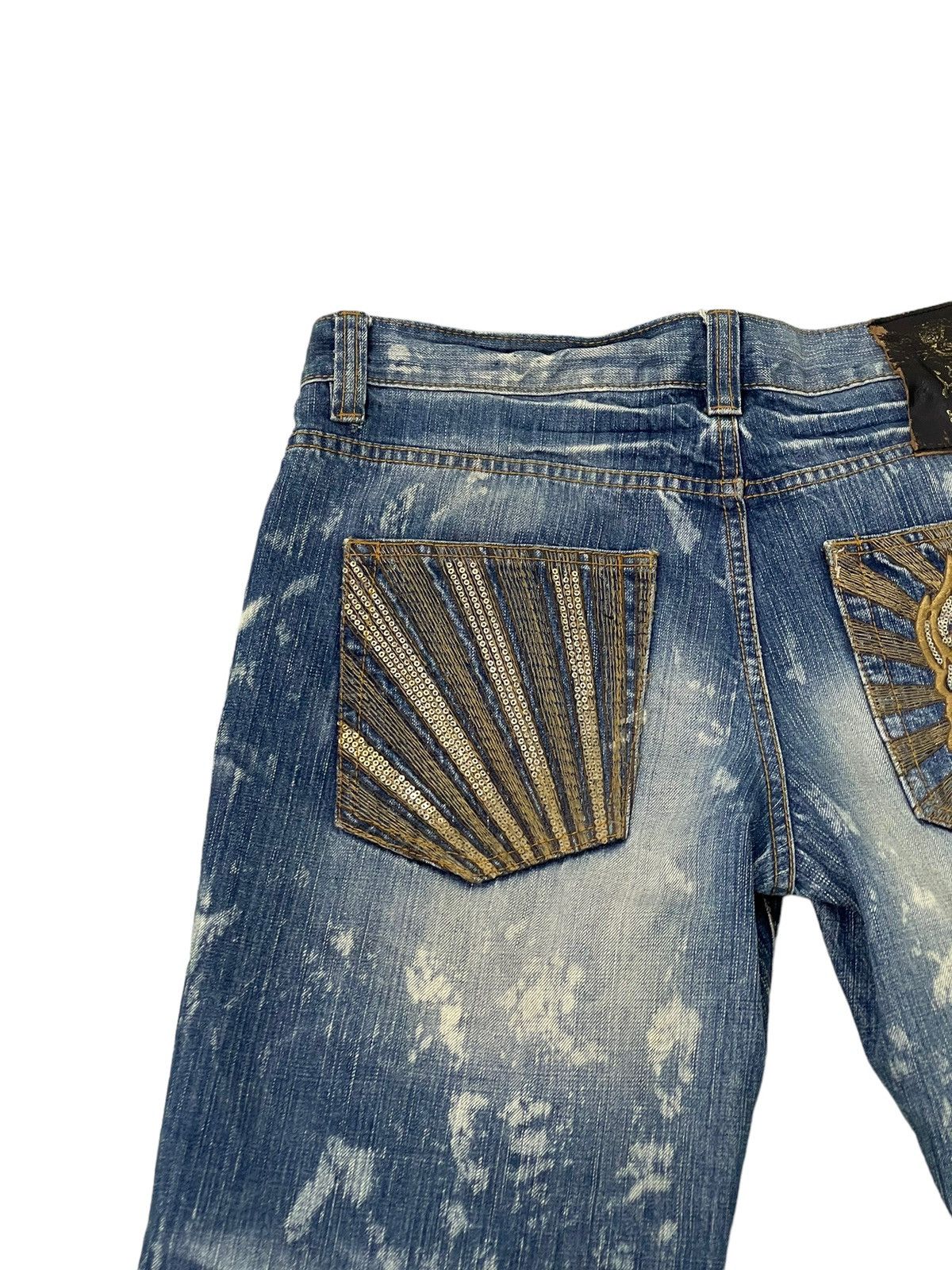 Japanese Brand Distress Thrash Acid Wash Oniarai Denim Regular Fit 7🟦4 Size US 35 - 20 Thumbnail