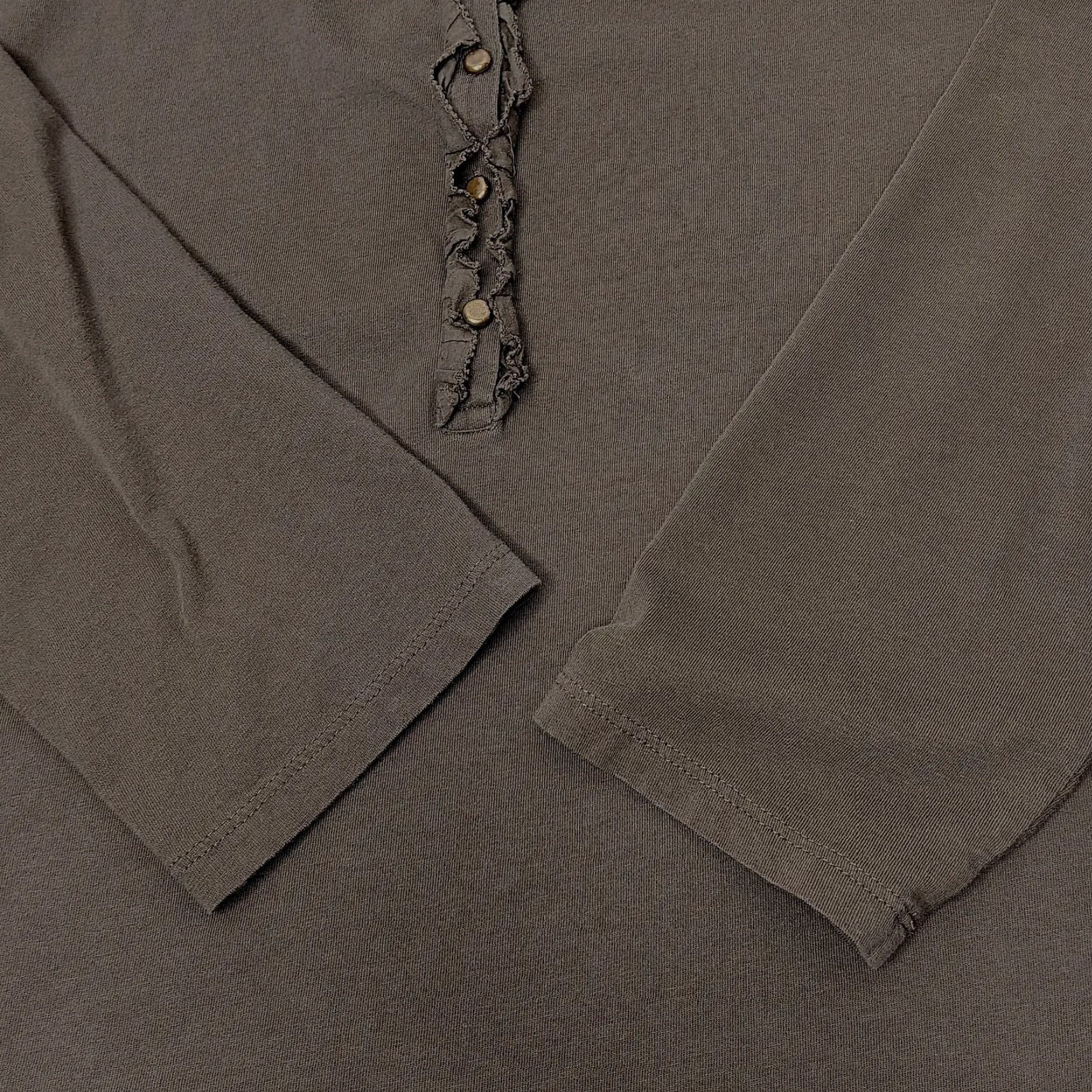 Talbots Talbots Henley Shirt Women L Army Green Gold Button Ruffle Trim 3/4 Sleeve Knit Cotton Basics Fall Winter Size L / US 10 / IT 46 - 4 Thumbnail
