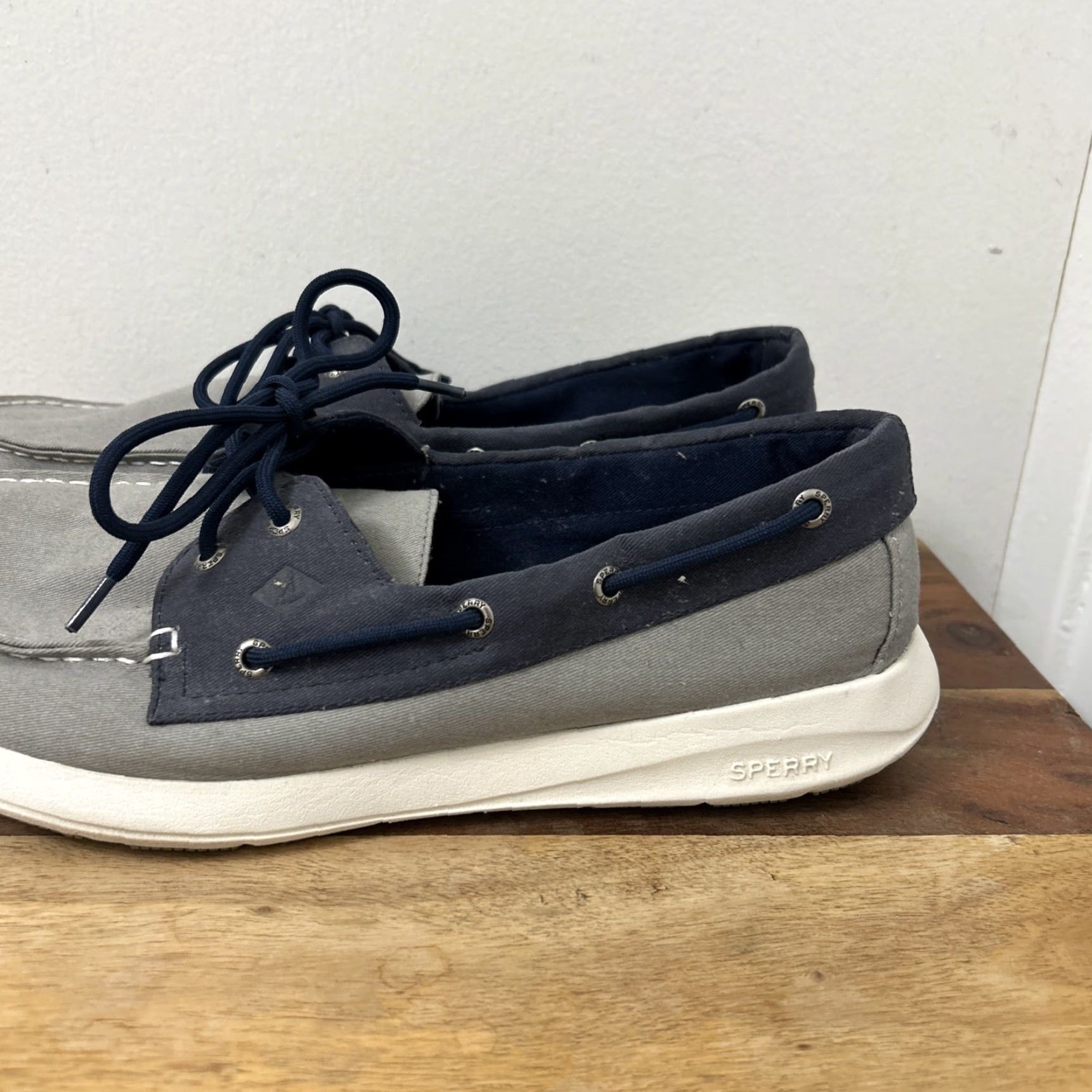 Sperry Sperry Top Sider Mens Boat Shoe Gray Blue Canvas Lace Up 2 Eye Memory Foam Insole Size 13 STS18645 Size US L / EU 52-54 / 3 - 5 Thumbnail
