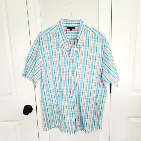 Grant Thomas Plaid Short Sleeve Button-Up Shirt Pastel Preppy Spring Size US XXL / EU 58 / 5 - 2 Thumbnail