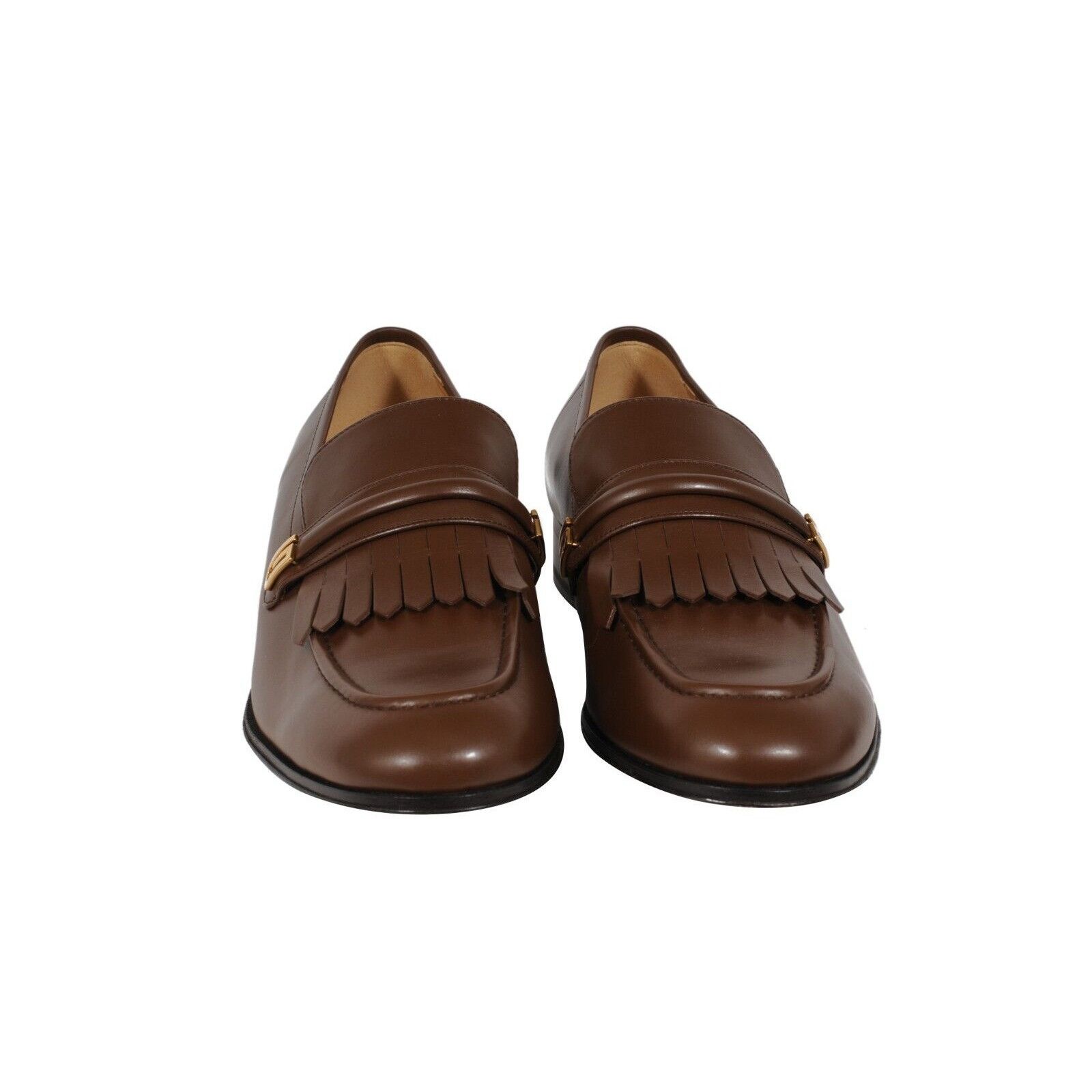 Gucci Mirrored G Fringe Loafers Brown Leather - 02448 Size US 12.5 / EU 45-46 - 3 Thumbnail