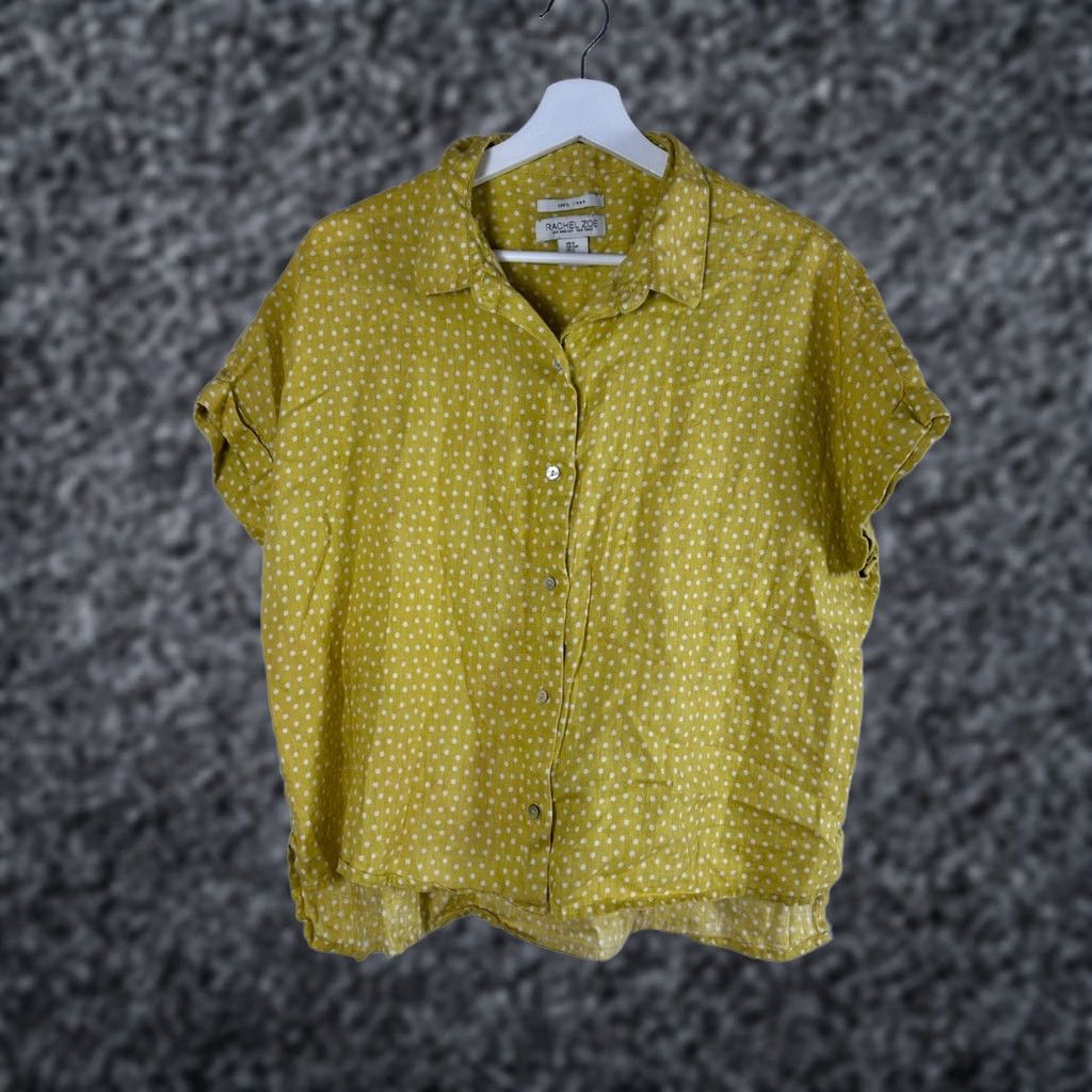 Rachel Zoe Rachel Zoe Womens Yellow White Polka Dot Linen Button-Down Blouse Shirt Small Size S / US 4 / IT 40 - 1 Thumbnail