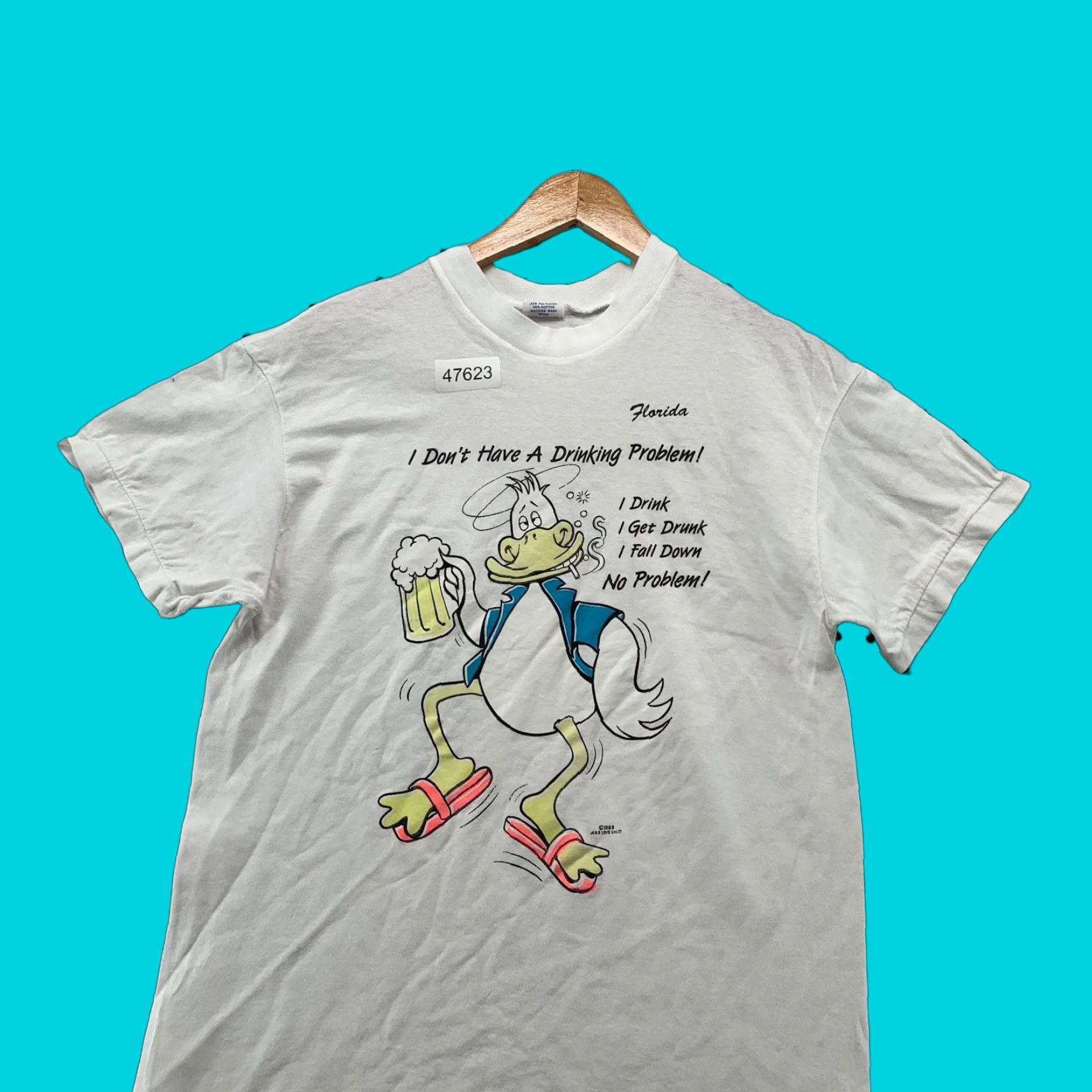 Vintage Vintage Funny Beer Duck T Shirt Mens L White Drinking Problem Single Stitch Size US L / EU 52-54 / 3 - 1 Thumbnail