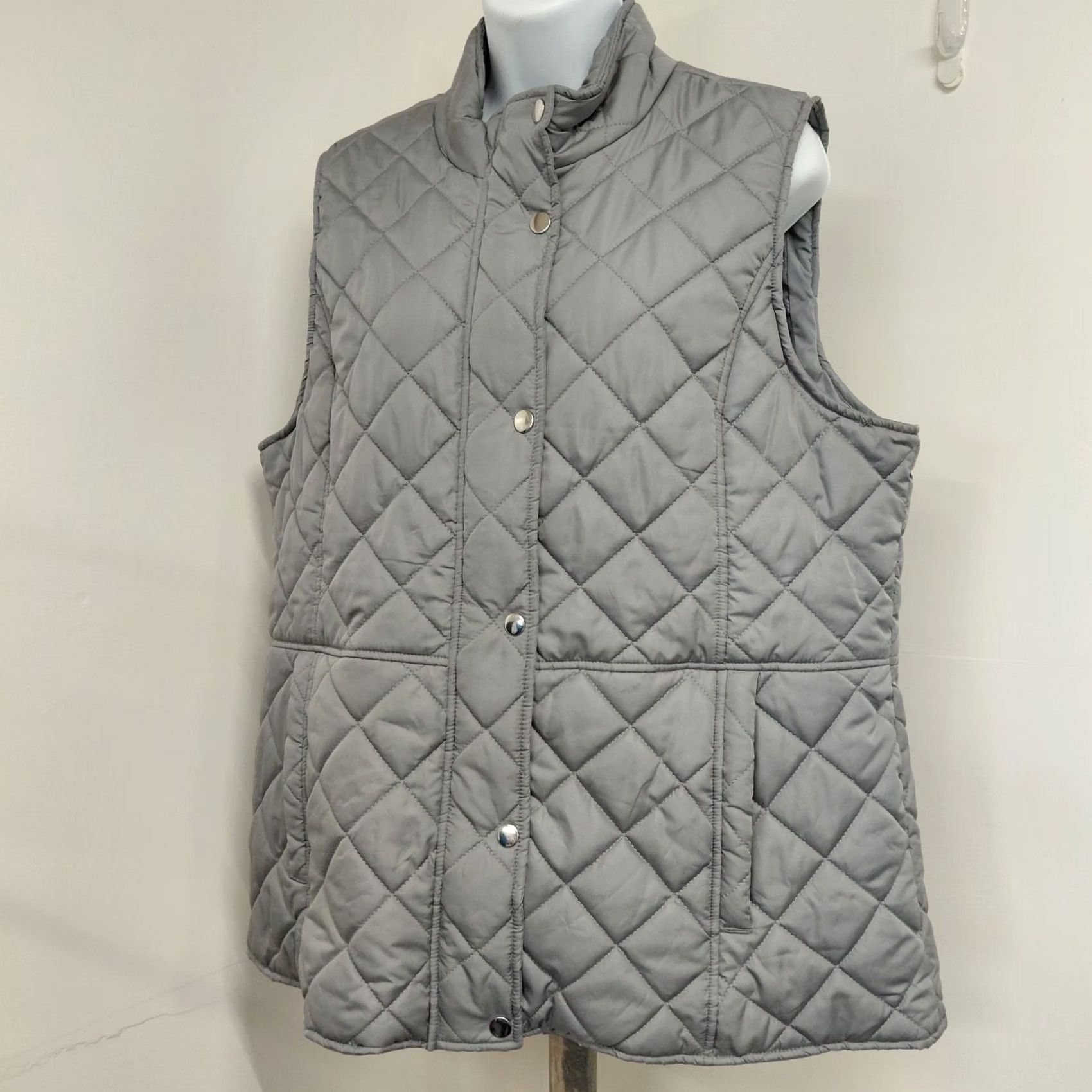 Vintage Kim Rogers Vest Women’s XL Gray Puffer Quilted Zipper Collared Pockets Size XL / US 12-14 / IT 48-50 - 3 Thumbnail