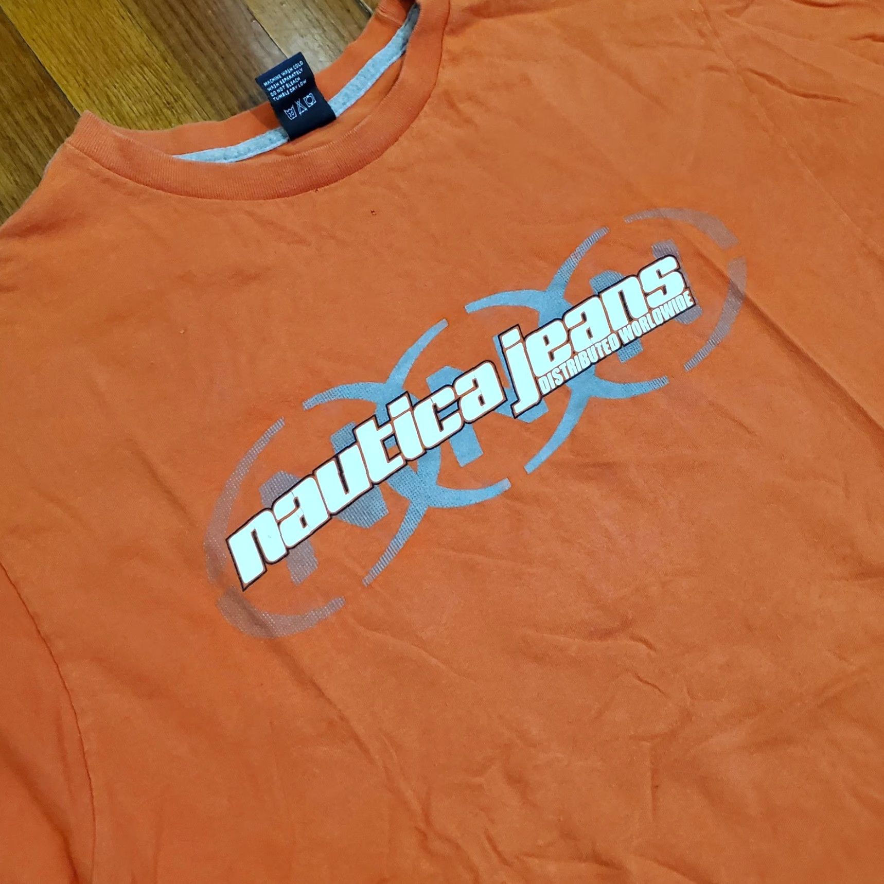 Nautica Nautica Jeans Company Shirt Mens XL Orange Graphic Tee Short Sleeve Crew Neck Jersey Cotton Logo Printed Worldwide Distributed Size US XL / EU 56 / 4 - 2 Thumbnail
