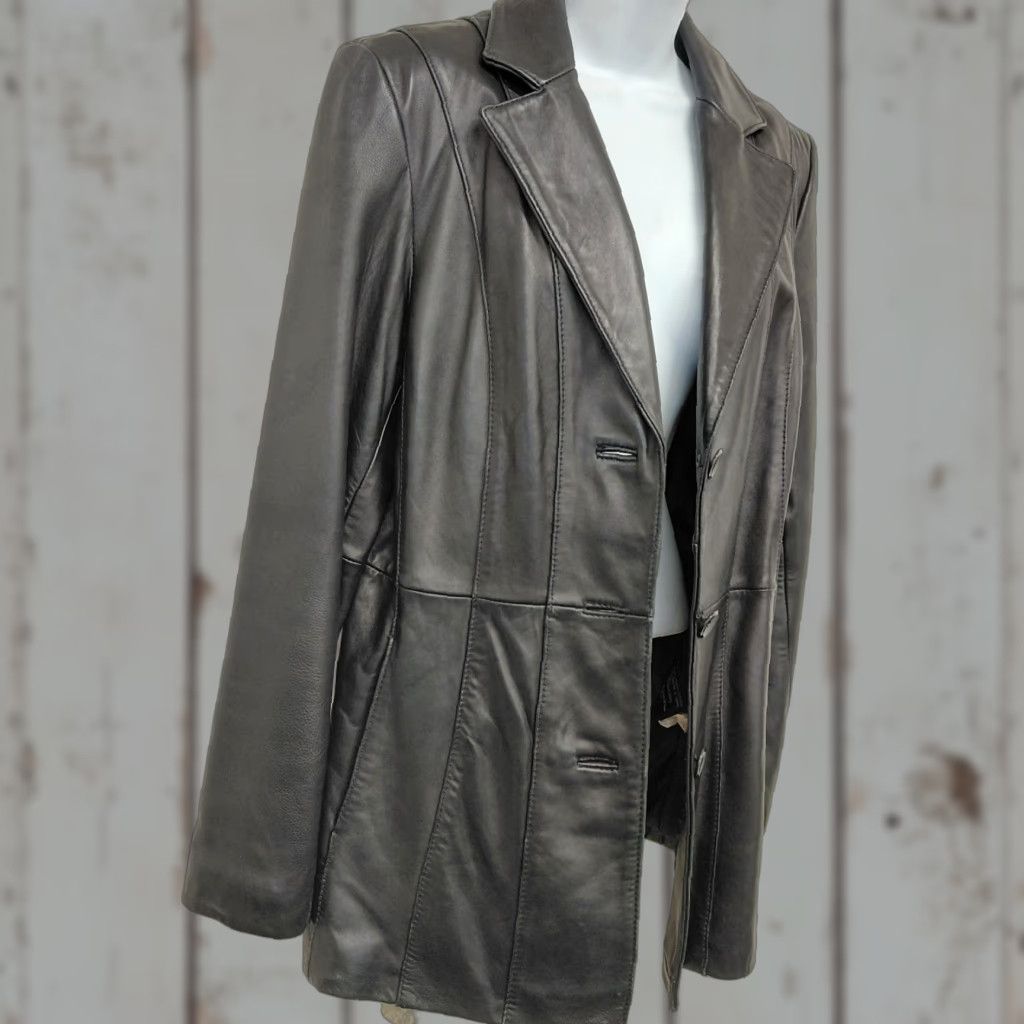 Worthington Worthington Genuine Lambskin Leather Jacket Women's Large Black Button Up Jacket Mid-Length Long Sleeve Lined Lightweight Super Soft Size L / US 10 / IT 46 - 1 Thumbnail