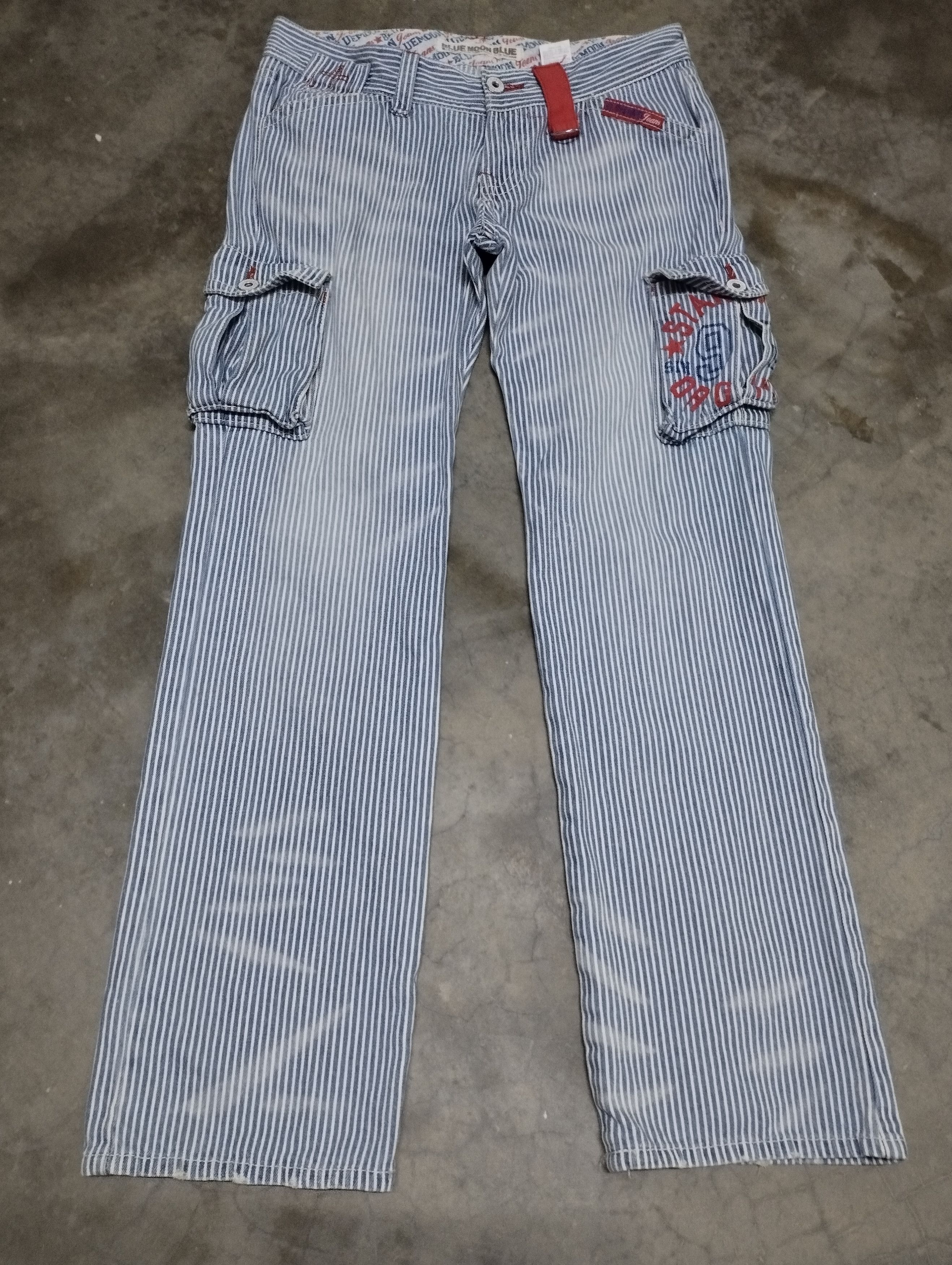 Tete Homme Japan Hickory Stripe Embroidery Cargo Blue Moon Blue Jeans Size US 32 / EU 48 - 1 Thumbnail