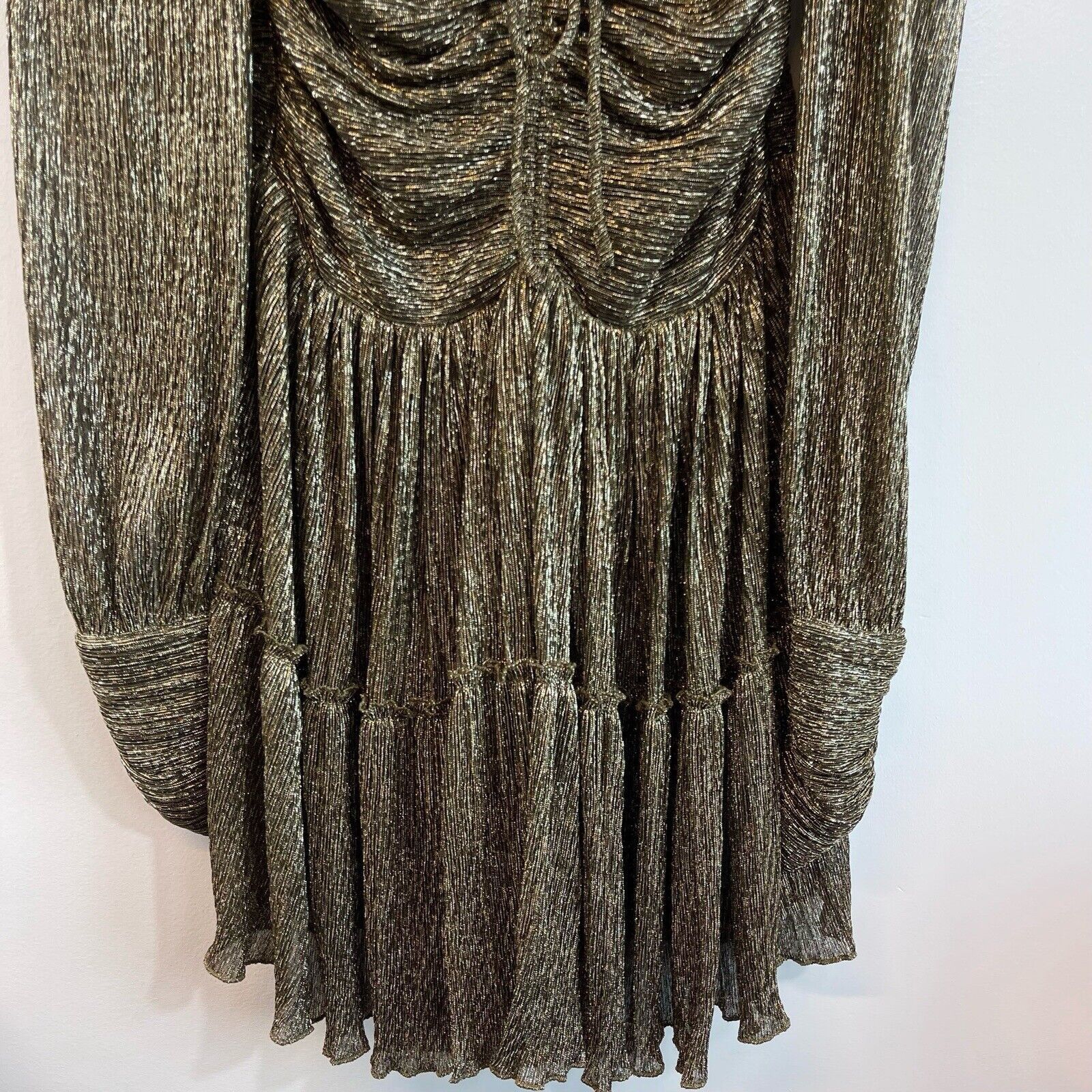 A.L.C. A.L.C. | Gold Metallic Crinkle Plisse Party Dress 4 Size S / US 4 / IT 40 - 7 Thumbnail