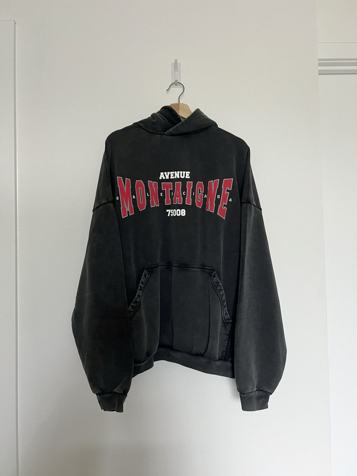 Pre-owned Balenciaga Montaigne Hoodie Large Fit In Black