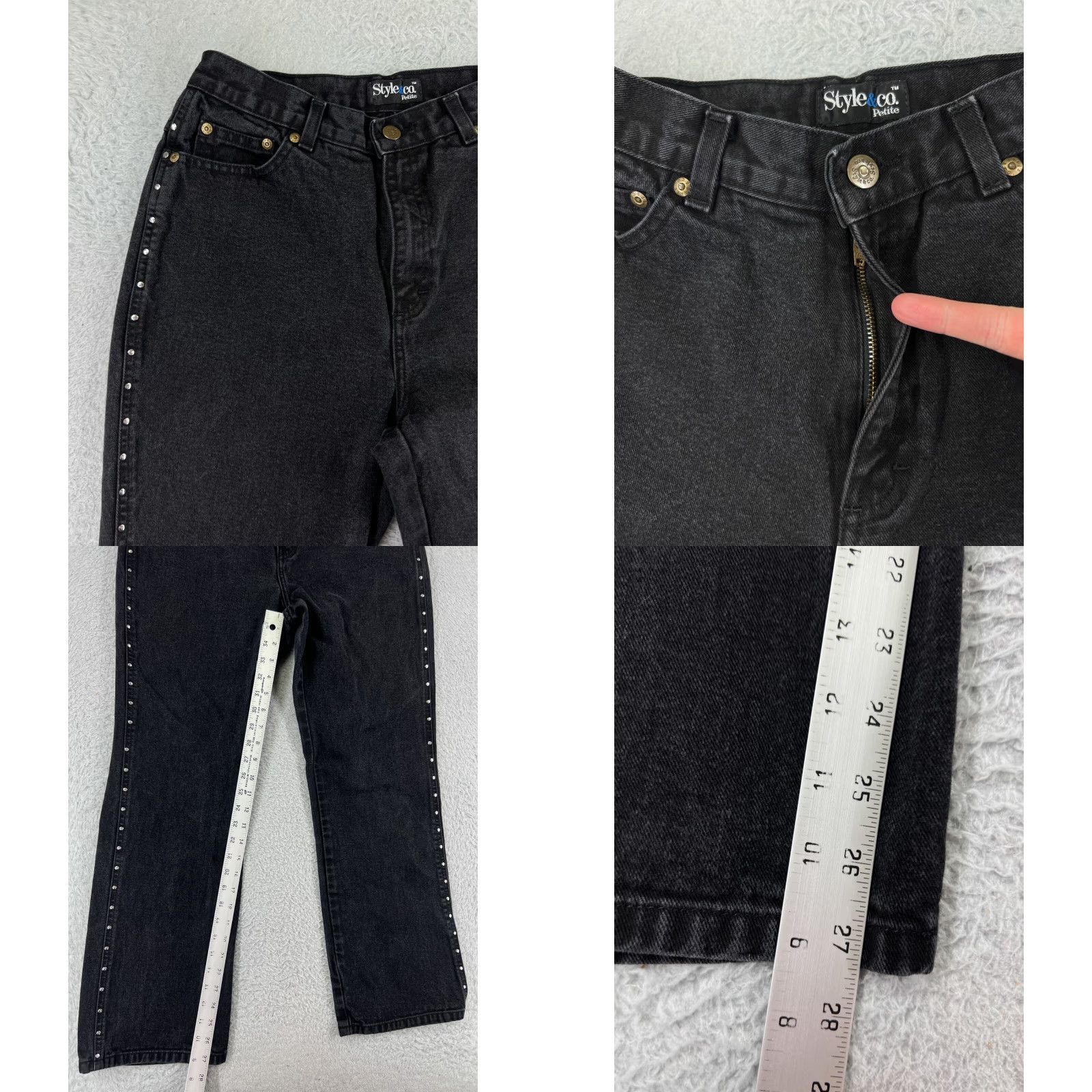 Vintage Style&co. Jeans Womens 10P Black Denim Straight Leg 100% Cotton Studded 5-Pocket Design Size 32" / US 10 / IT 46 - 8 Thumbnail