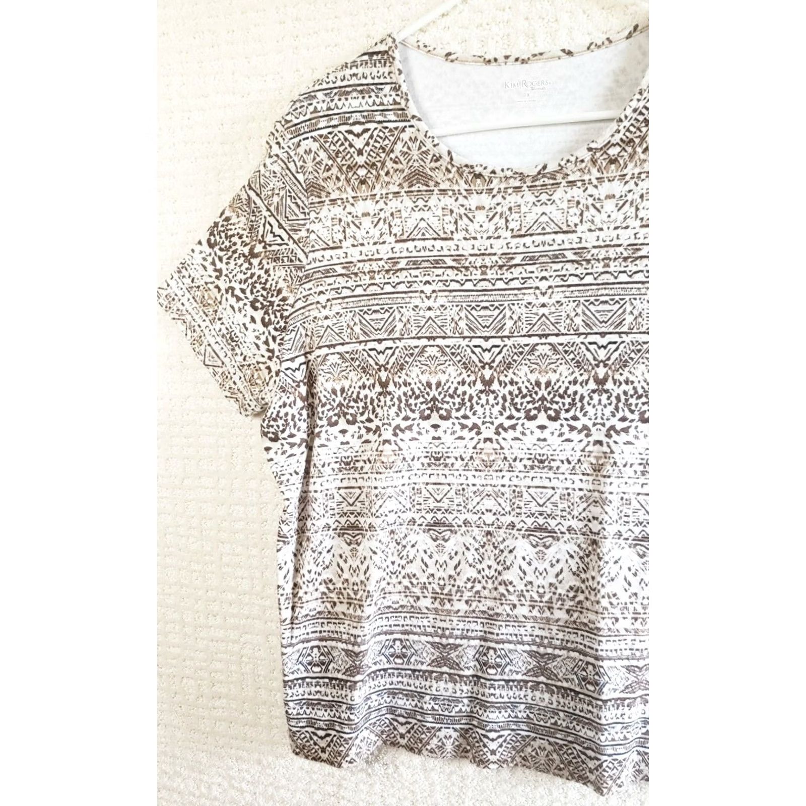 Vintage Kim Rogers Womens Top Brown White Geometric Short Sleeve Pullover Shirt Shirt Size XL / US 12-14 / IT 48-50 - 5 Thumbnail
