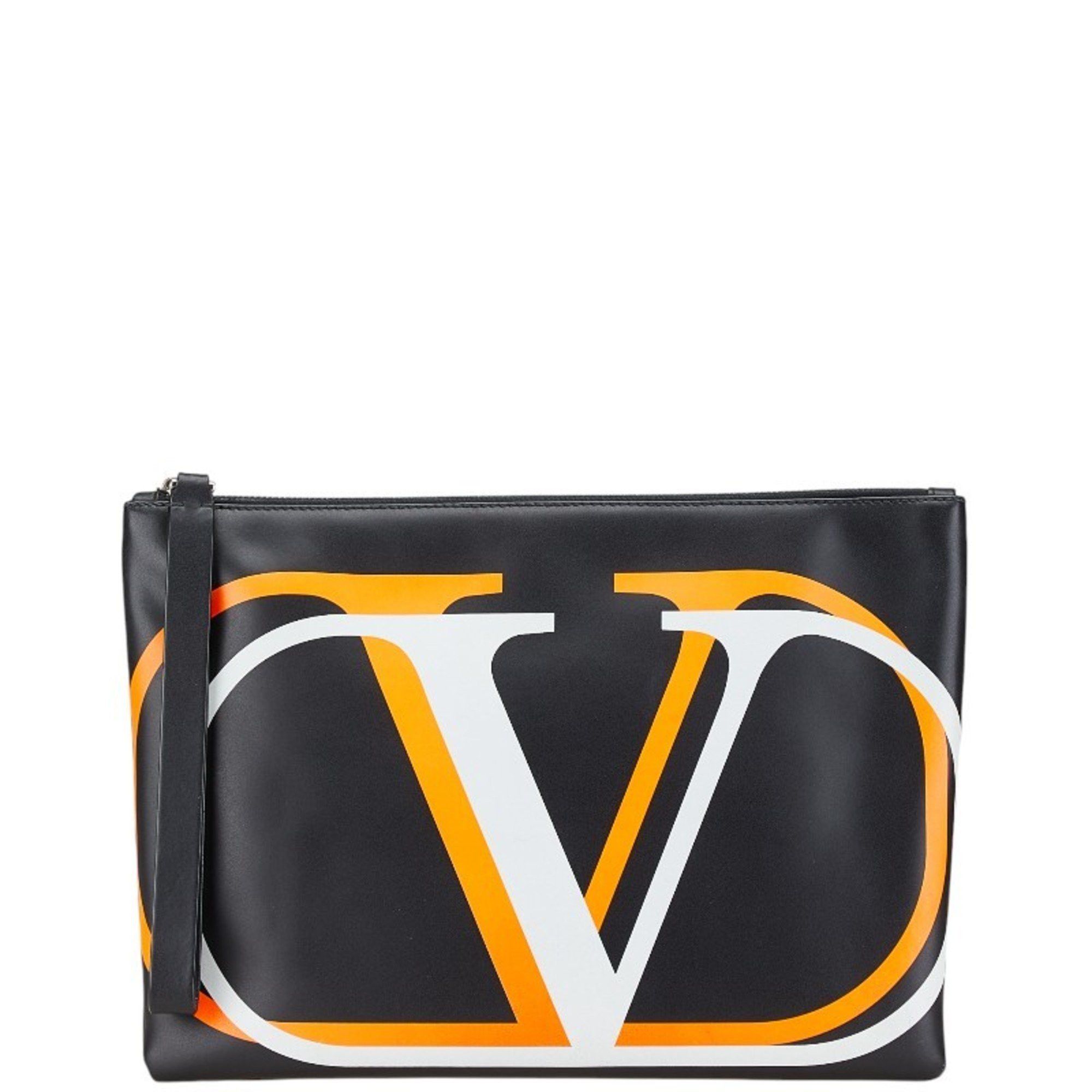 Valentino V Clutch Bag Black Multicolor Leather Men's
