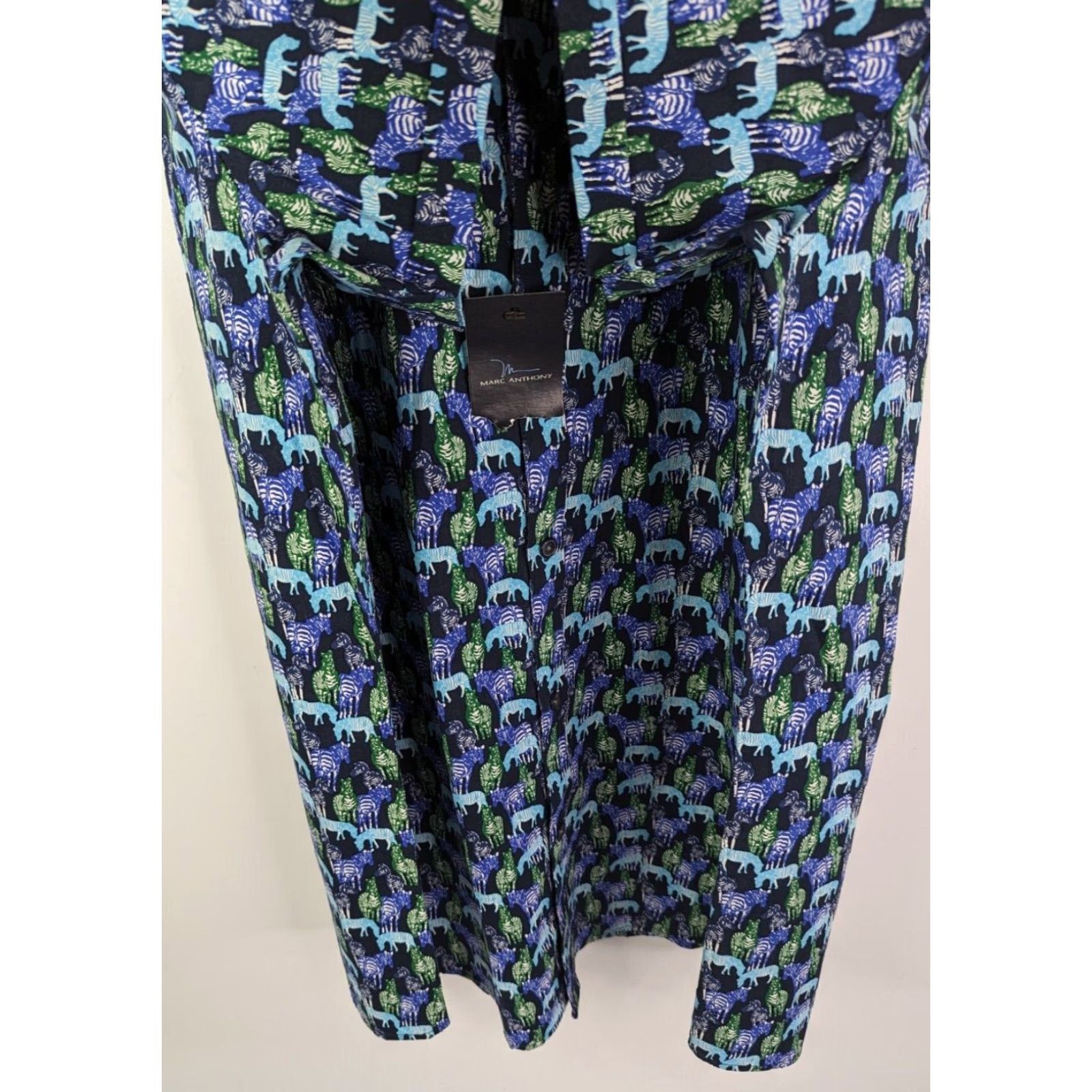 Marcs VINTAGE Marc Anthony Blue Zebra Print Luxury Slim Fit Short Sleeve Button Shirt Mens 2XL Size US XXL / EU 58 / 5 - 4 Thumbnail