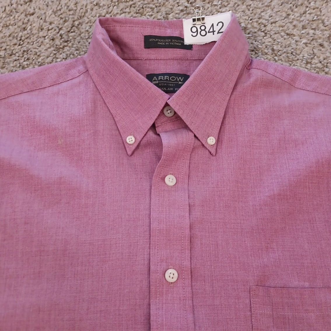 Arrow Arrow Shirt Mens Size 16 Solid Pink Long Sleeve Button Down Cotton Blend Size US L / EU 52-54 / 3 - 2 Thumbnail