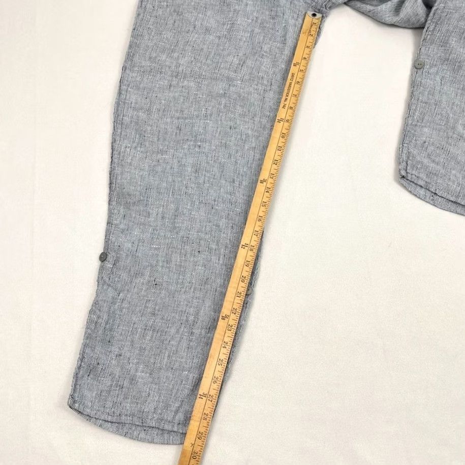 FLAX FLAX Pants Womens S Blue Gray Straight Linen Roll Tab Leg Lagenlook Boho Size 28" / US 6 / IT 42 - 5 Thumbnail
