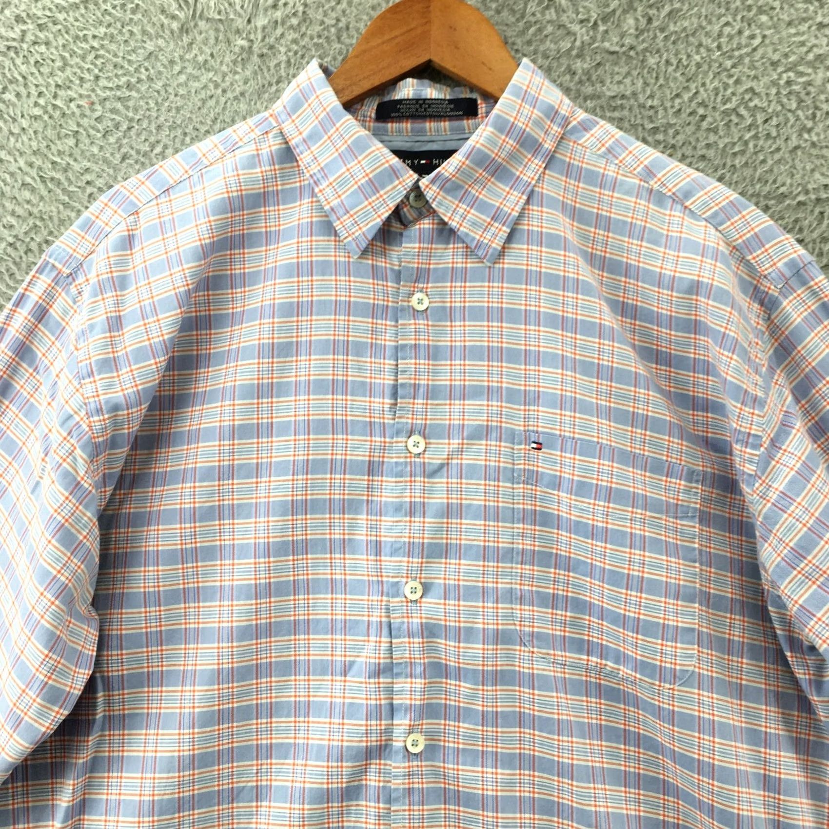 Tommy Hilfiger Tommy Hilfiger Long Sleeve Button Up Mens Large Blue Plaid Cotton Casual Collar Shirt Size US L / EU 52-54 / 3 - 2 Thumbnail