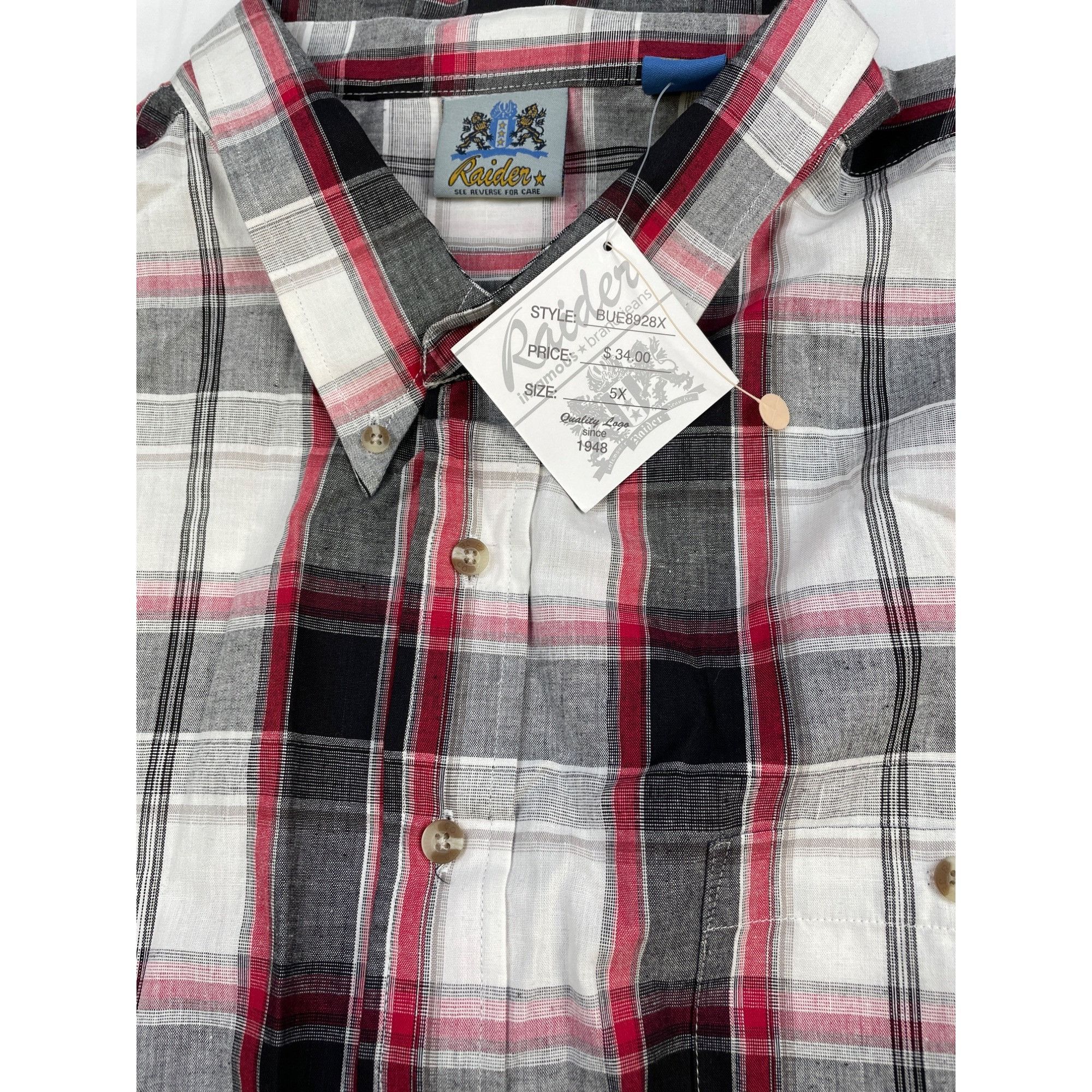 Other Raider Men's Red Multi Checkered Button Up Shirt Short Sleev Size US XXL / EU 58 / 5 - 6 Thumbnail