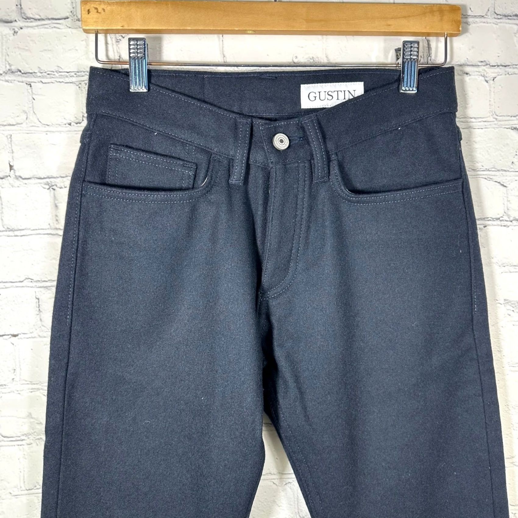 Gustin Gustin Pants Mens Size 29 Charcoal Black Wool Blend Five Pocket Button Fly Size US 29 - 2 Thumbnail