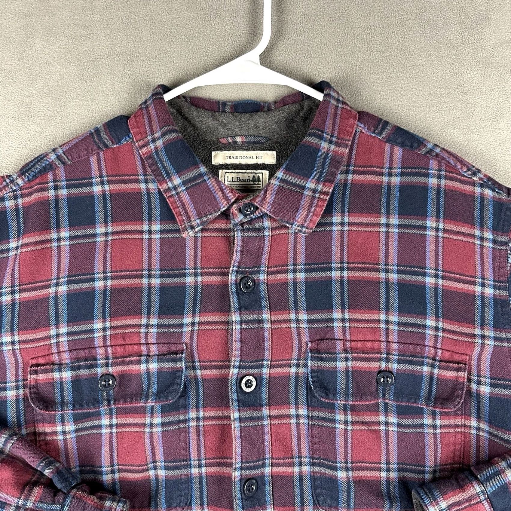 Vintage LL Bean Shirt XL Red Plaid Fleece-Lined Button-Up Shacket Men’s Casual Size US XL / EU 56 / 4 - 5 Thumbnail