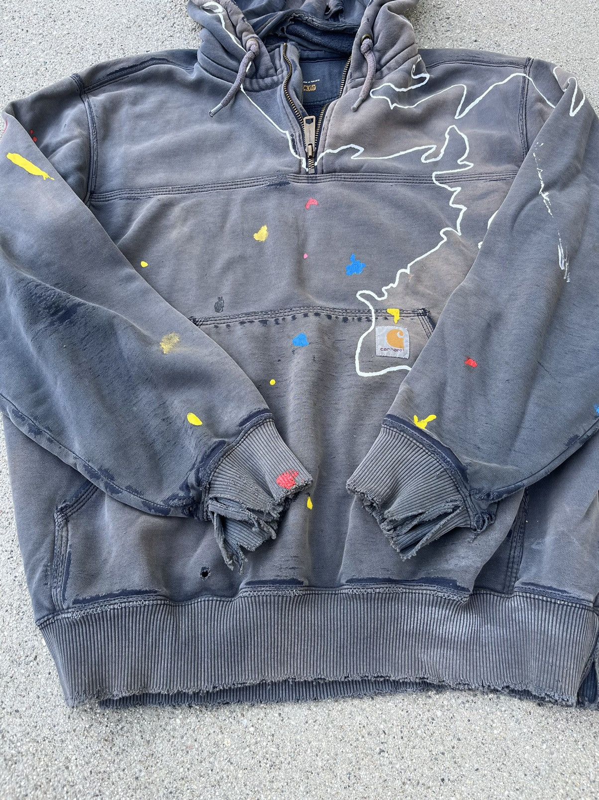 Carhartt Custom Carhartt Hoodie Sun Fade Thrashed Distressed 1/4 Zip Size US L / EU 52-54 / 3 - 6 Thumbnail