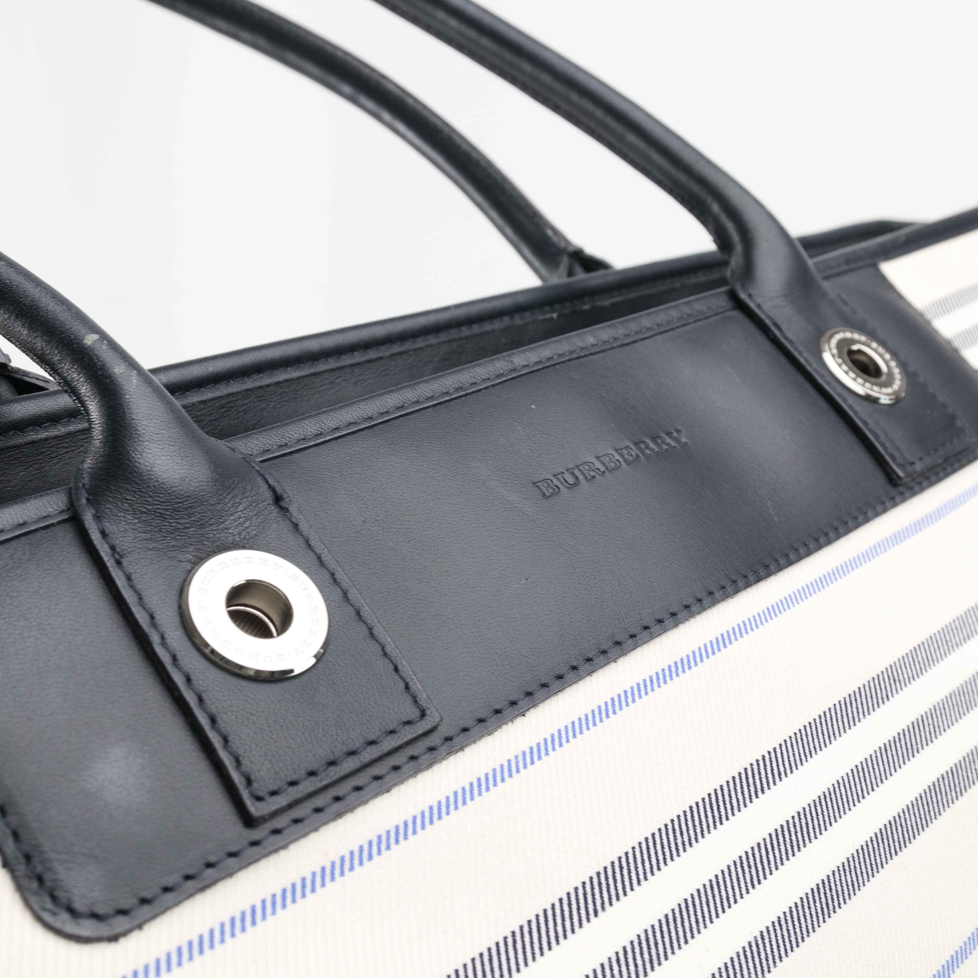 Burberry Burberry Striped Canvas Leather Tote Bag Size ONE SIZE - 11 Thumbnail