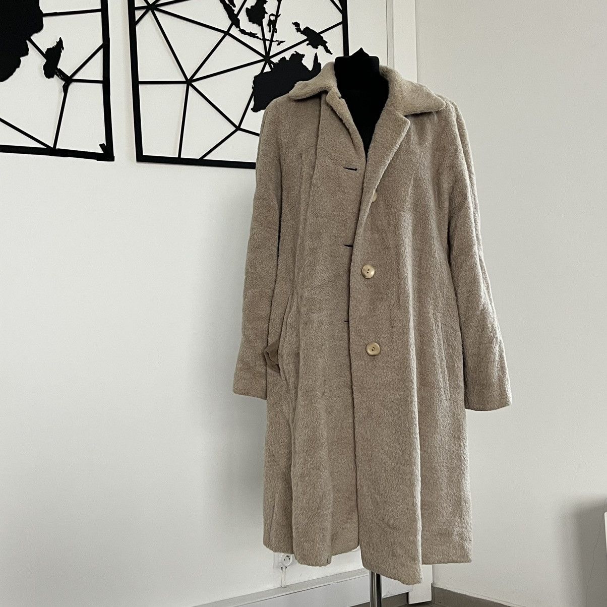 Beige woollen coat fur alpaca wool