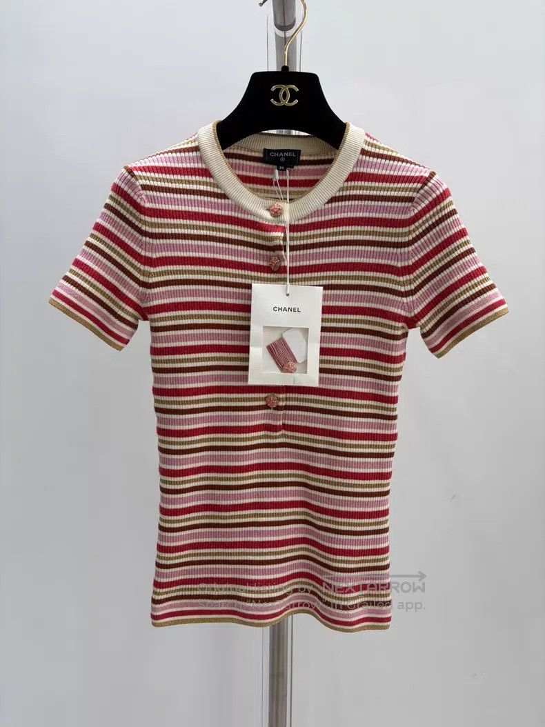 Chanel Chanel Nautical Series Round-neck Pink Striped Short Sleev Size XXS / US 00 / IT 34 - 1 Thumbnail