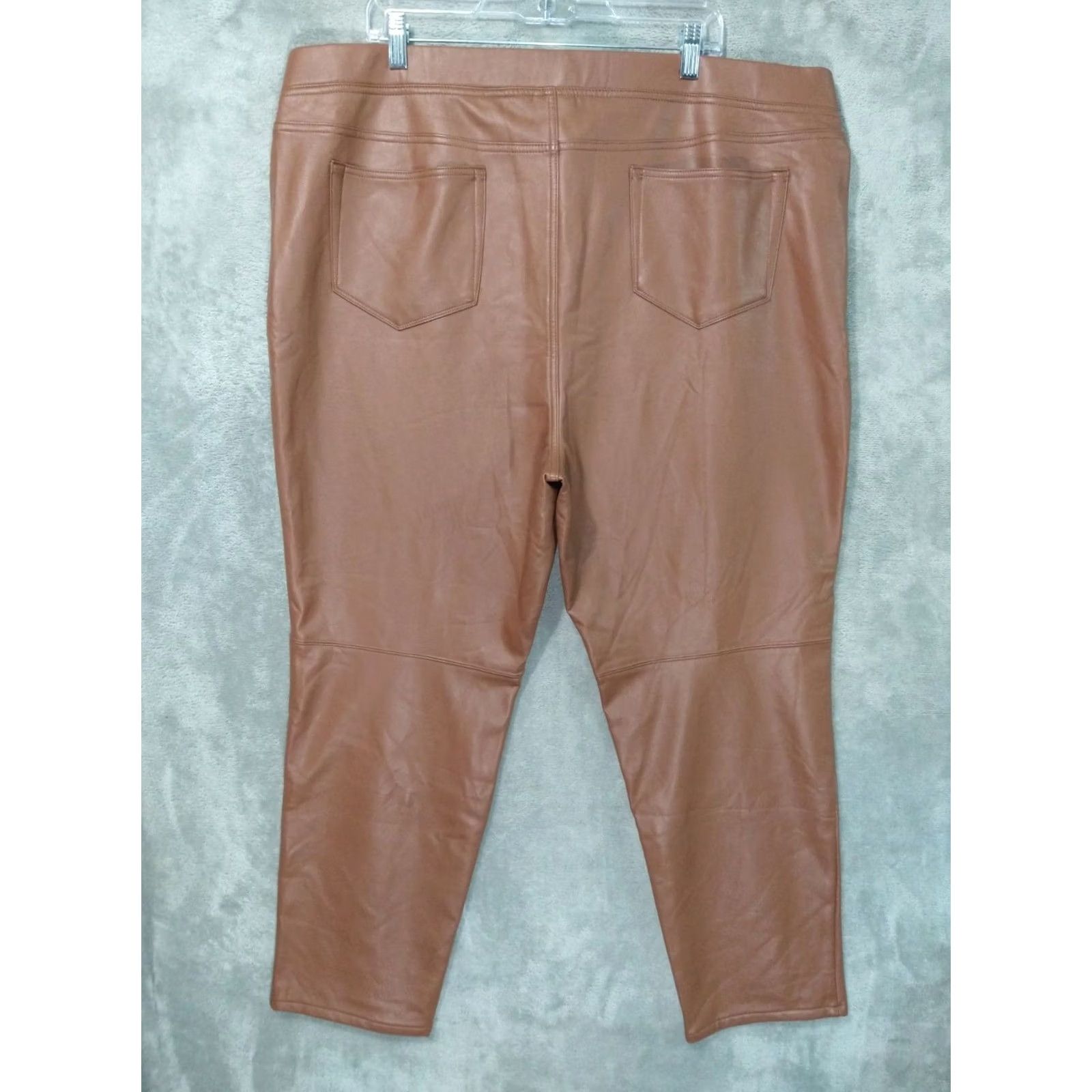 J. Jill J Jill Pants Womens 3X Brown Faux Leather Pull On High Rise Skinny Chino Size 3X Plus Brown Leather Look Womens Pants Size 40" / US 18 - 2 Thumbnail