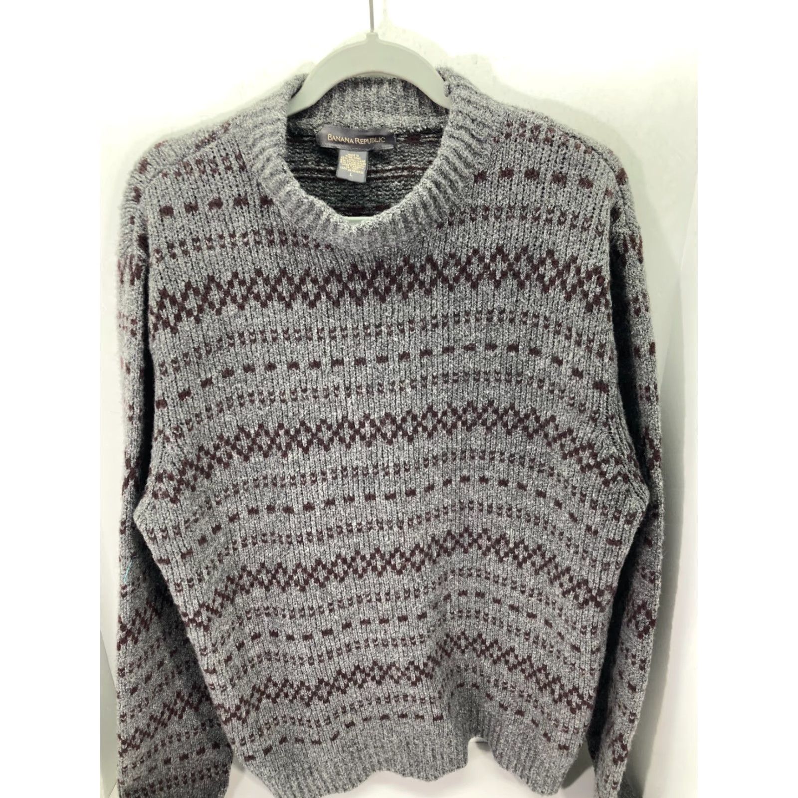 Banana Republic Banana Republic Wool Blend Sweater Mens Large Gray Red Fair Isle Knit Vintage Size US L / EU 52-54 / 3 - 2 Thumbnail