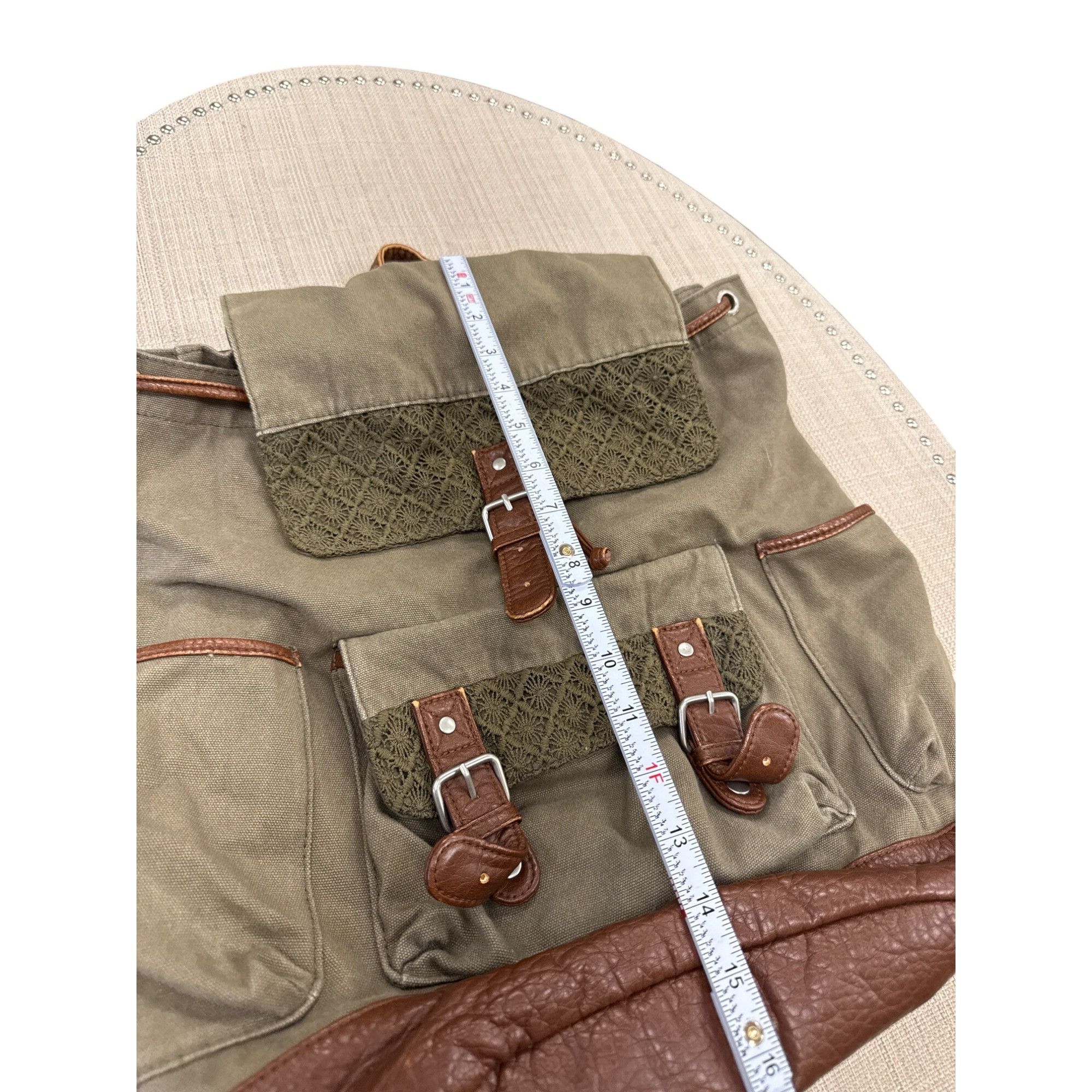 Vintage Cape Juby Womens Green Denim & Faux Leather Backpack 14x16 S Size ONE SIZE - 5 Thumbnail