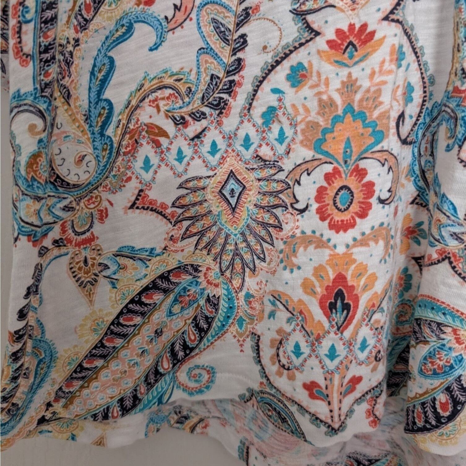 Designer Chicos 3 Paisley Boho Shirt Size XL White Cotton Modal Short Size XL / US 12-14 / IT 48-50 - 6 Thumbnail