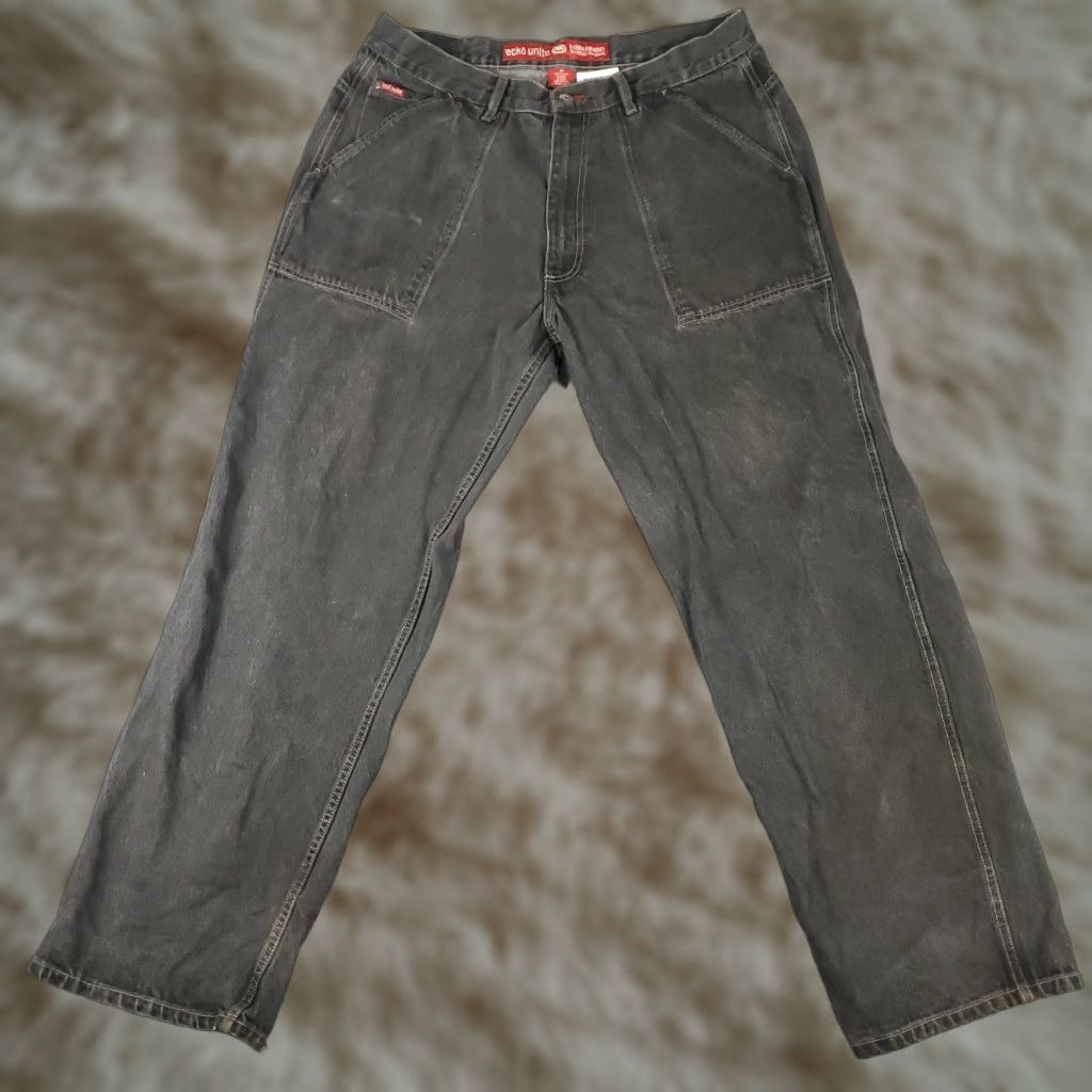 VINTAGE Ecko Unltd Jeans Mens 38x33 Gray Wide Leg Baggy Skater Grunge Y2K