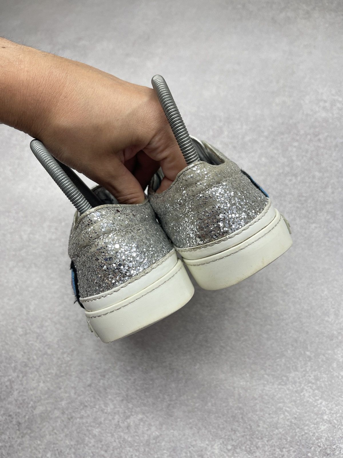 Miu Miu Miu Miu Leather Low Top Sneakers White/Glitter Silver Luxury Size US 7 / IT 37 - 6 Thumbnail