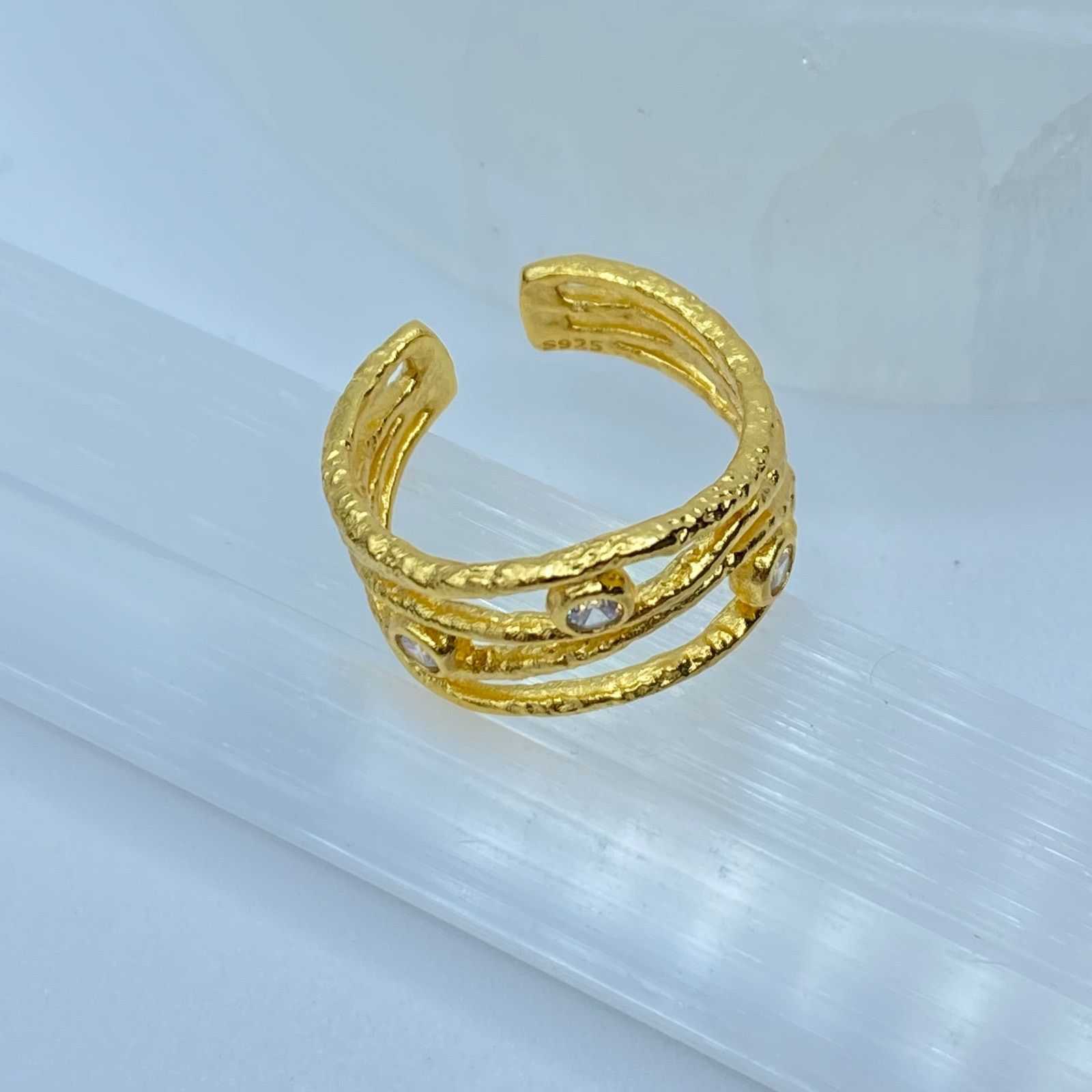 The Unbranded Brand 925 Sterling Silver Cz Gold Plated Irregular Stackable Ring Size ONE SIZE - 5 Thumbnail